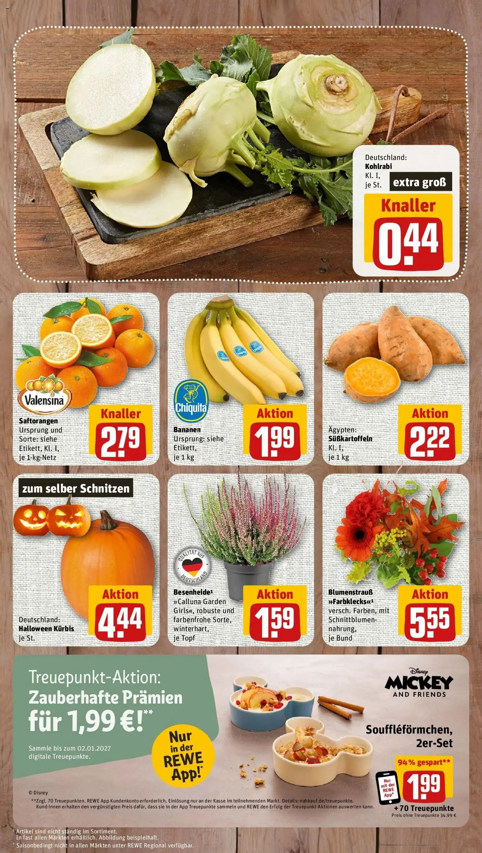 REWE Prospekt ab 12.10.2026 zum Blättern » Angebote | Seite: 3 | Produkte: Kohlrabi, Bananen, Valensina, Kürbis