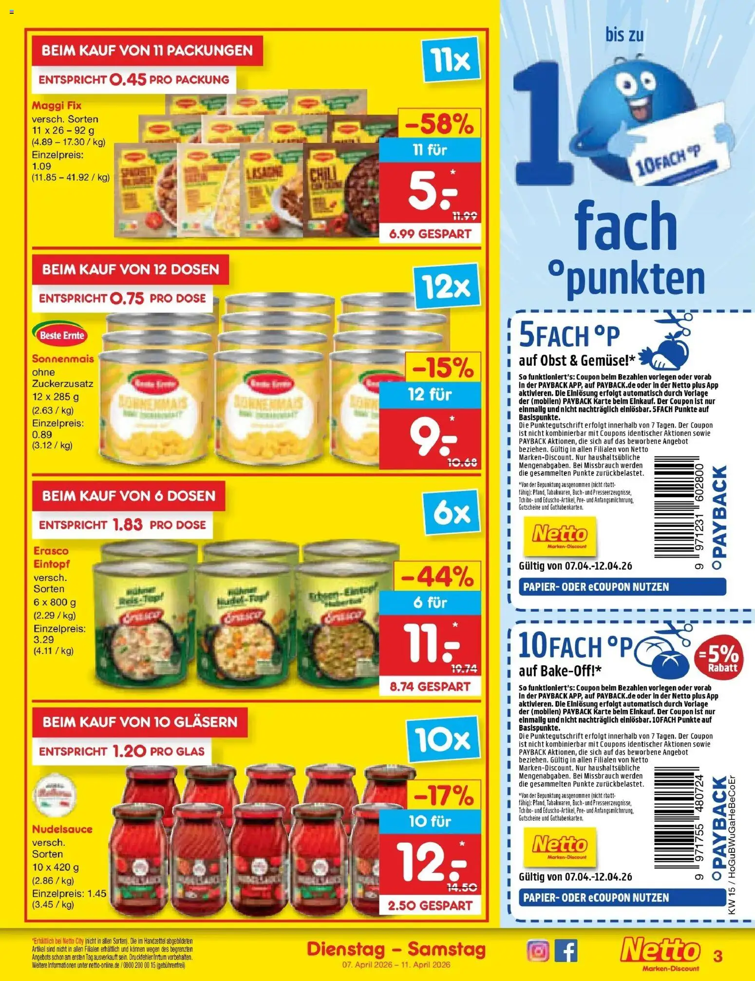 Netto Marken-Discount Prospekt Hamburg	 – gültig ab 07.04.2026 | Seite: 3 | Produkte: Gemüse, Obst, Maggi fix, Erasco