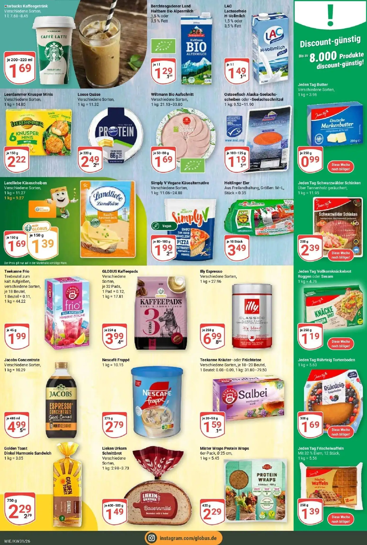 Globus Prospekt Waghäusel – gültig ab 20.07.2026 | Seite: 16 | Produkte: Kaffeepads, Starbucks, Brot, Schinken