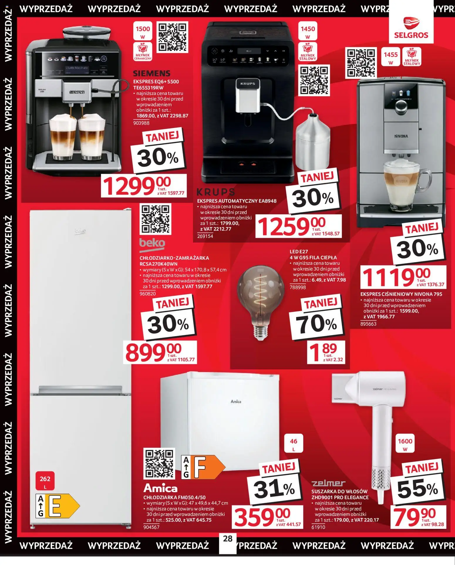 Selgros cash&carry gazetka - Oferta przemysłowa od 18.06.2026 | Strona: 30 | Produkty: Suszarka, Ekspres ciśnieniowy, Młynek, Suszarka do włosów