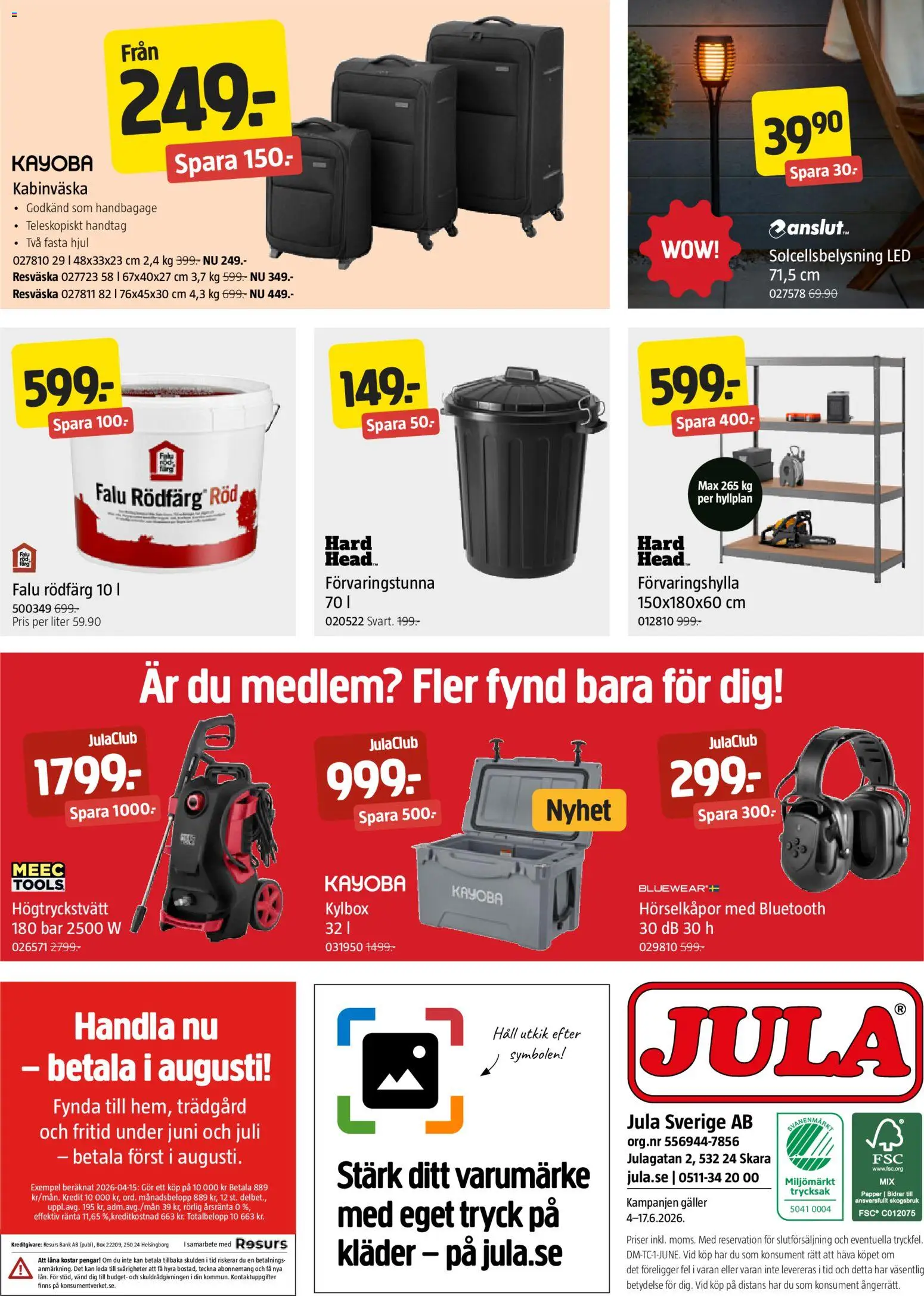 Jula reklamblad aktuell från 04.06.2026 | Sida: 8 | Produkter: Solcellsbelysning, Papper, Resväska, Häll