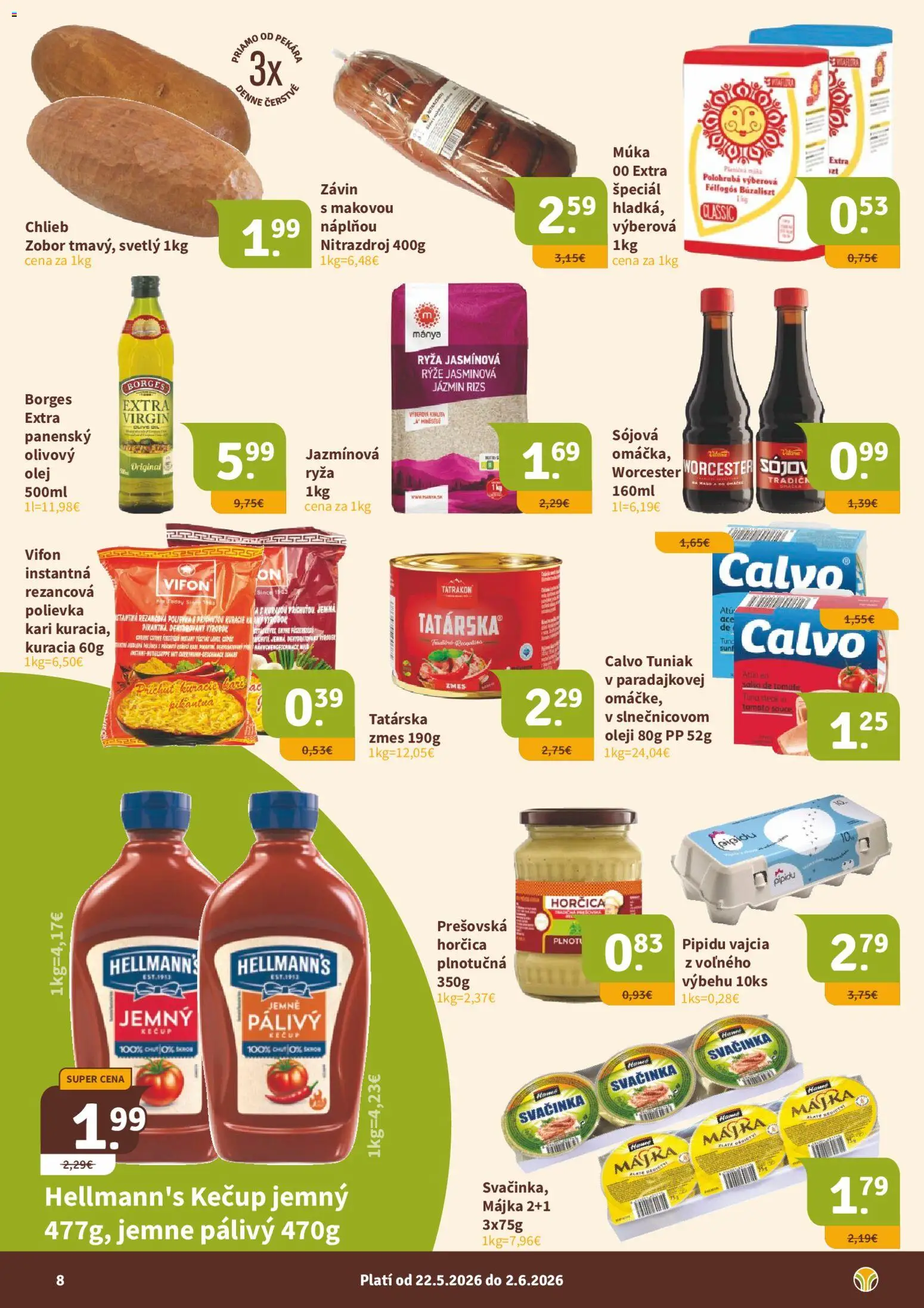Nové Nitrazdroj akcie – leták je platný od 22.05.2026 | Strana: 8 | Produkty: Tuniak, Ryža, Kečup, Múka