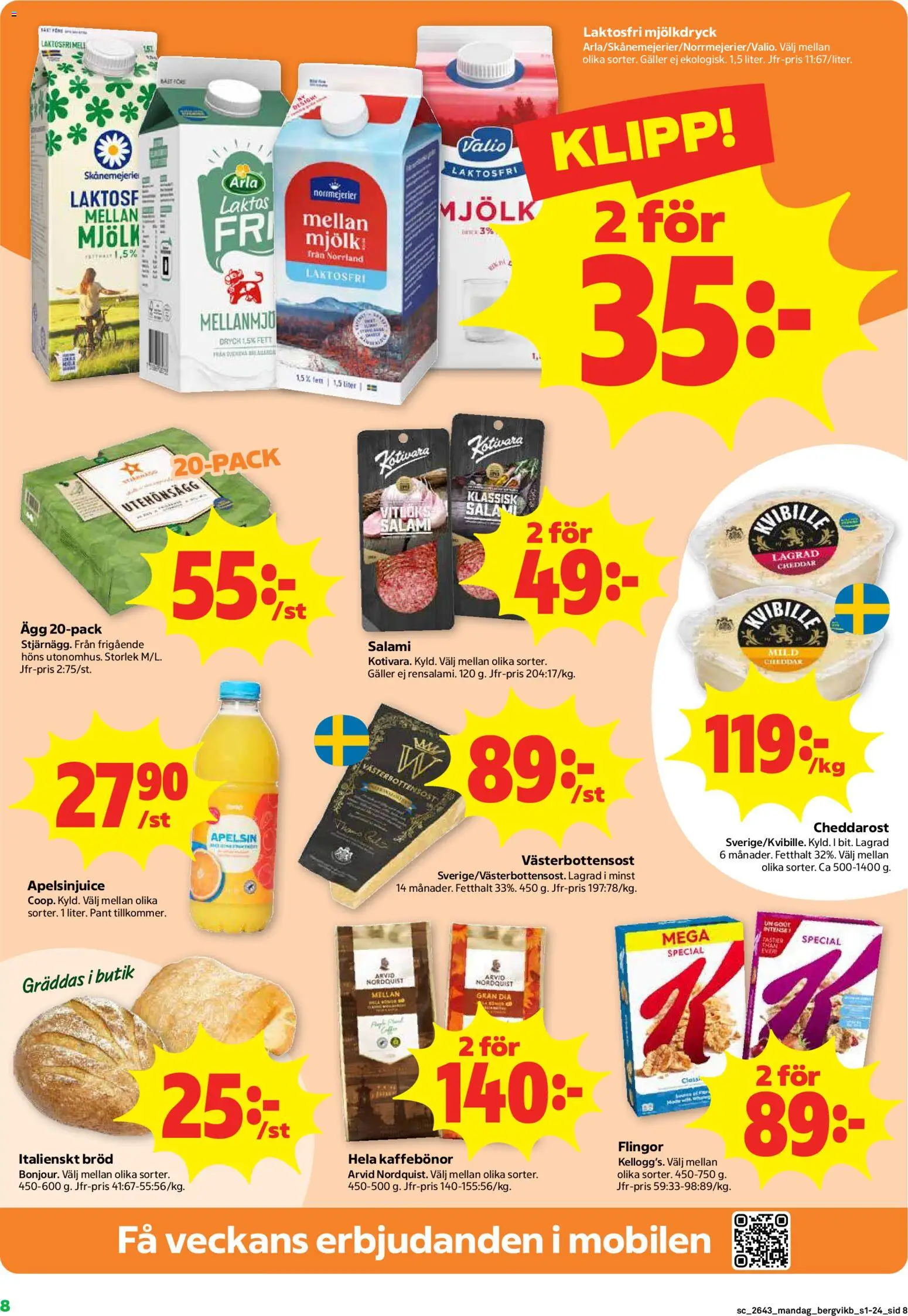 Stora Coop reklamblad aktuell från 19/10/2026 | Sida: 8 | Produkter: Galler, Mjölk, Bröd, Salami