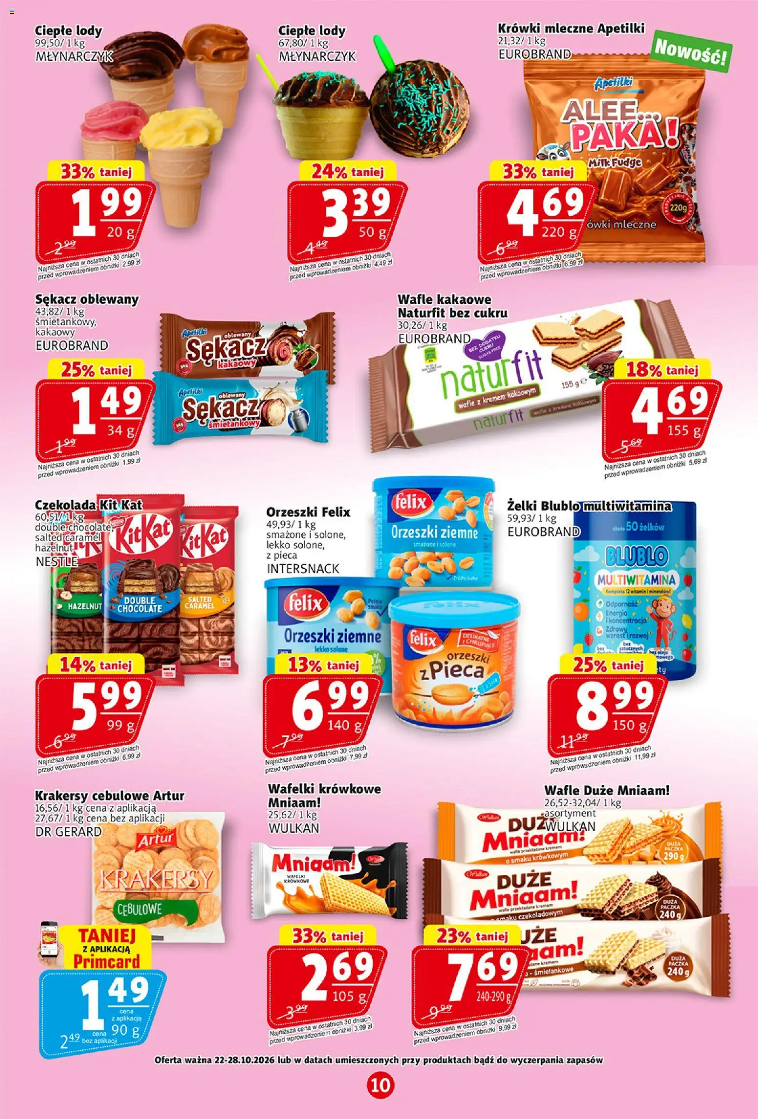 Prim Market gazetka od 22.10.2026 | Strona: 10 | Produkty: Ciepłe lody, Krakersy, Czekolada, Krówki