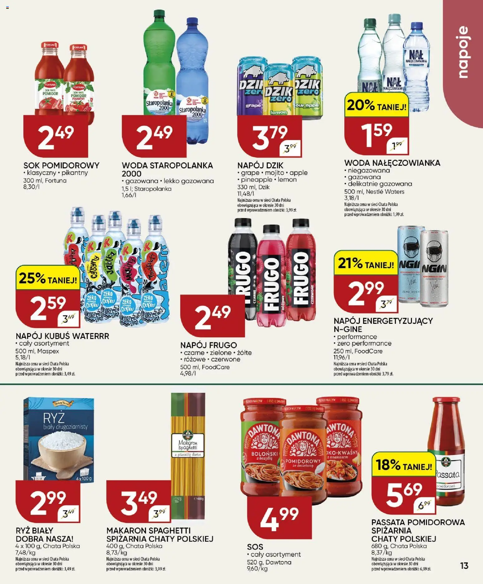 Chata Polska gazetka od 16.07.2026 | Strona: 13 | Produkty: Bazylia, Ryż, Śmietana, Woda