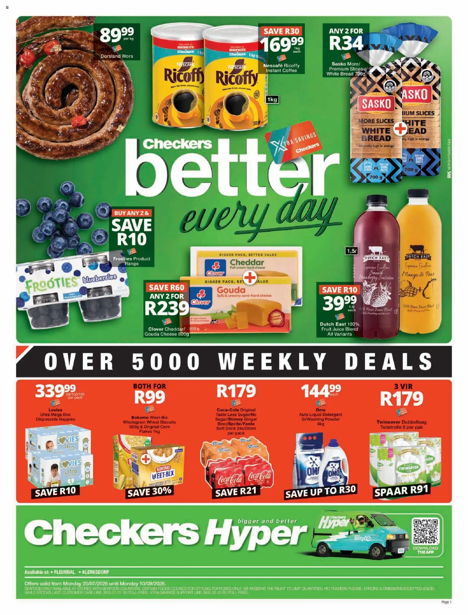 New Checkers catalogue – valid from 20/07/2026 | Page: 1 | Products: Blueberries, Corn, Box, Estuche organizador de viaje