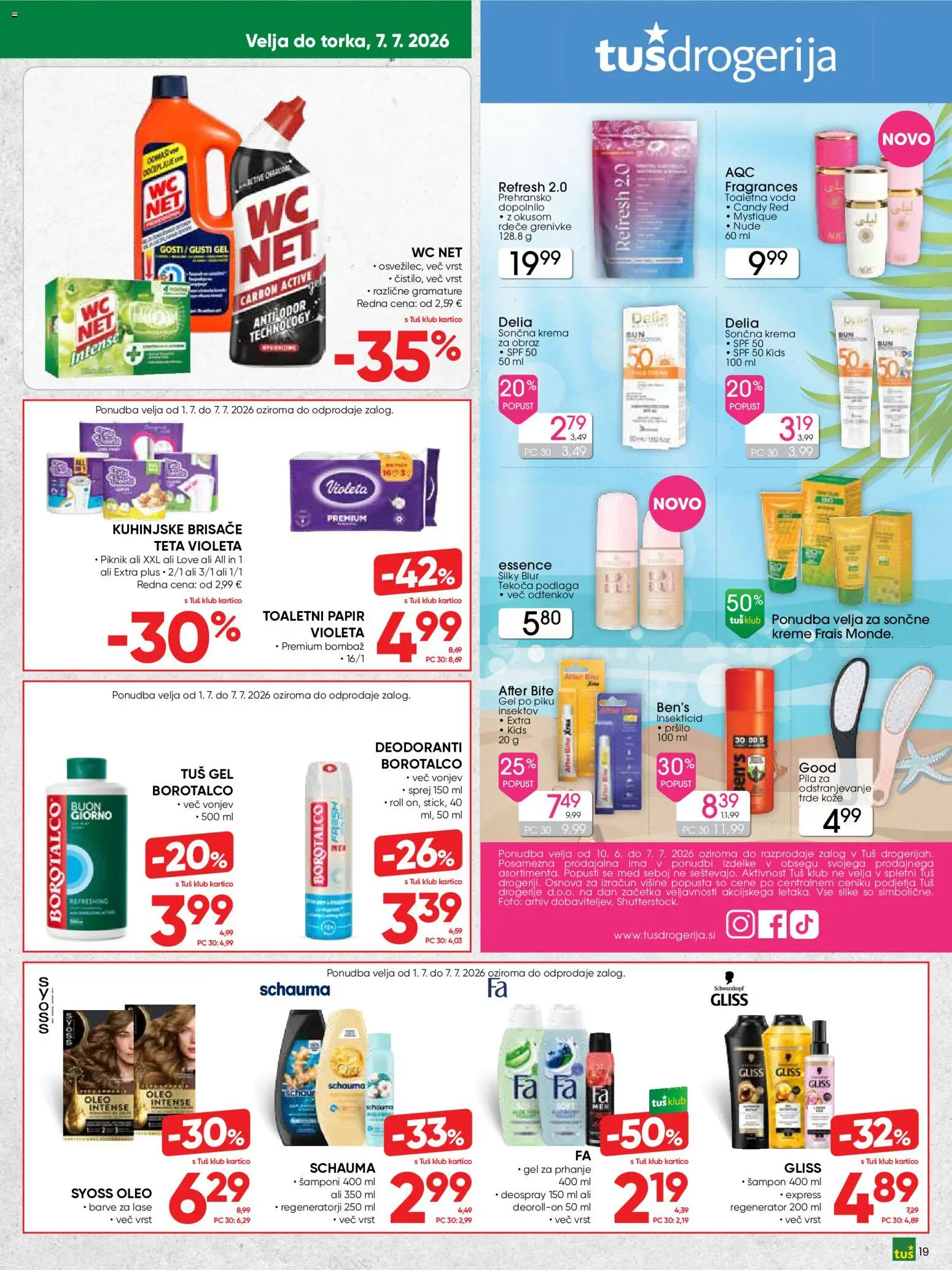 Novi Tuš katalog ponudbe – veljaven od 24.06.2026 | Stran: 19 | Izdelki: Gel za prhanje, Toaletni papir, Kuhinjske brisače, Toaletna voda