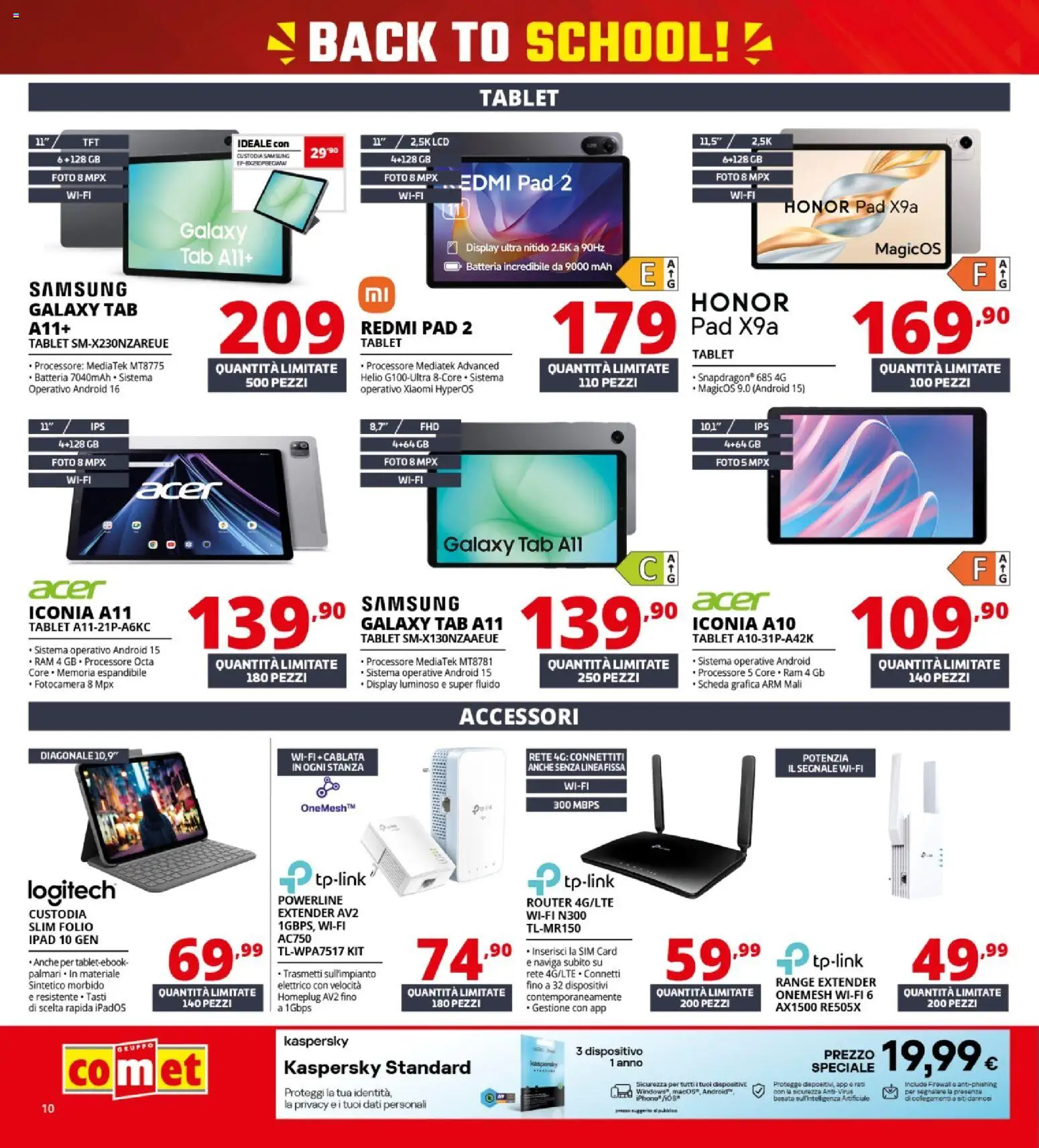 Volantino Comet del 10/09/2026 | Pagina: 10 | Prodotti: Xiaomi, Samsung Galaxy, Tablet, Fotocamera