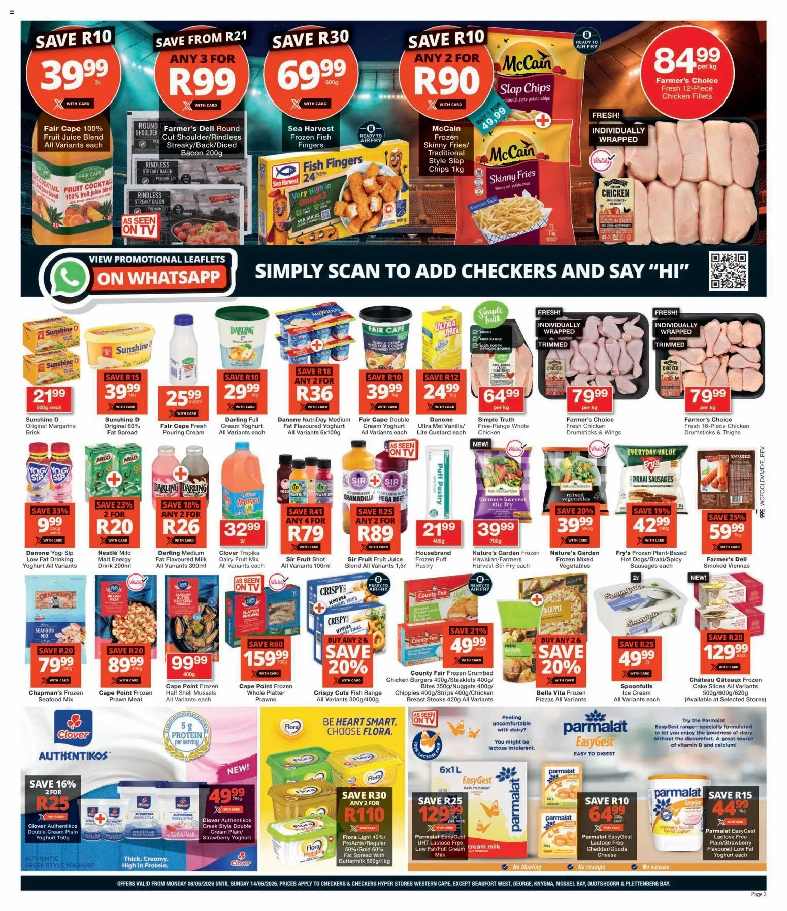 New Checkers catalogue – valid from 08.06.2026 | Page: 3 | Products: Custard, Cheese, Cream, Fat spread