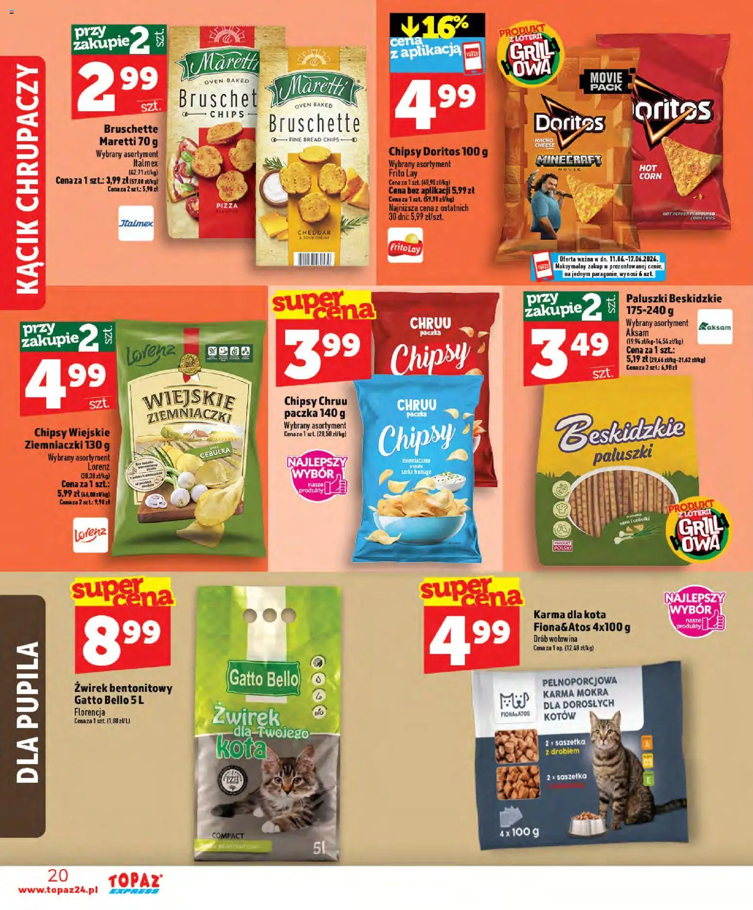 Topaz gazetka - Express od 11.06.2026 | Strona: 20 | Produkty: Grill, Doritos, Karma dla kota, Wołowina