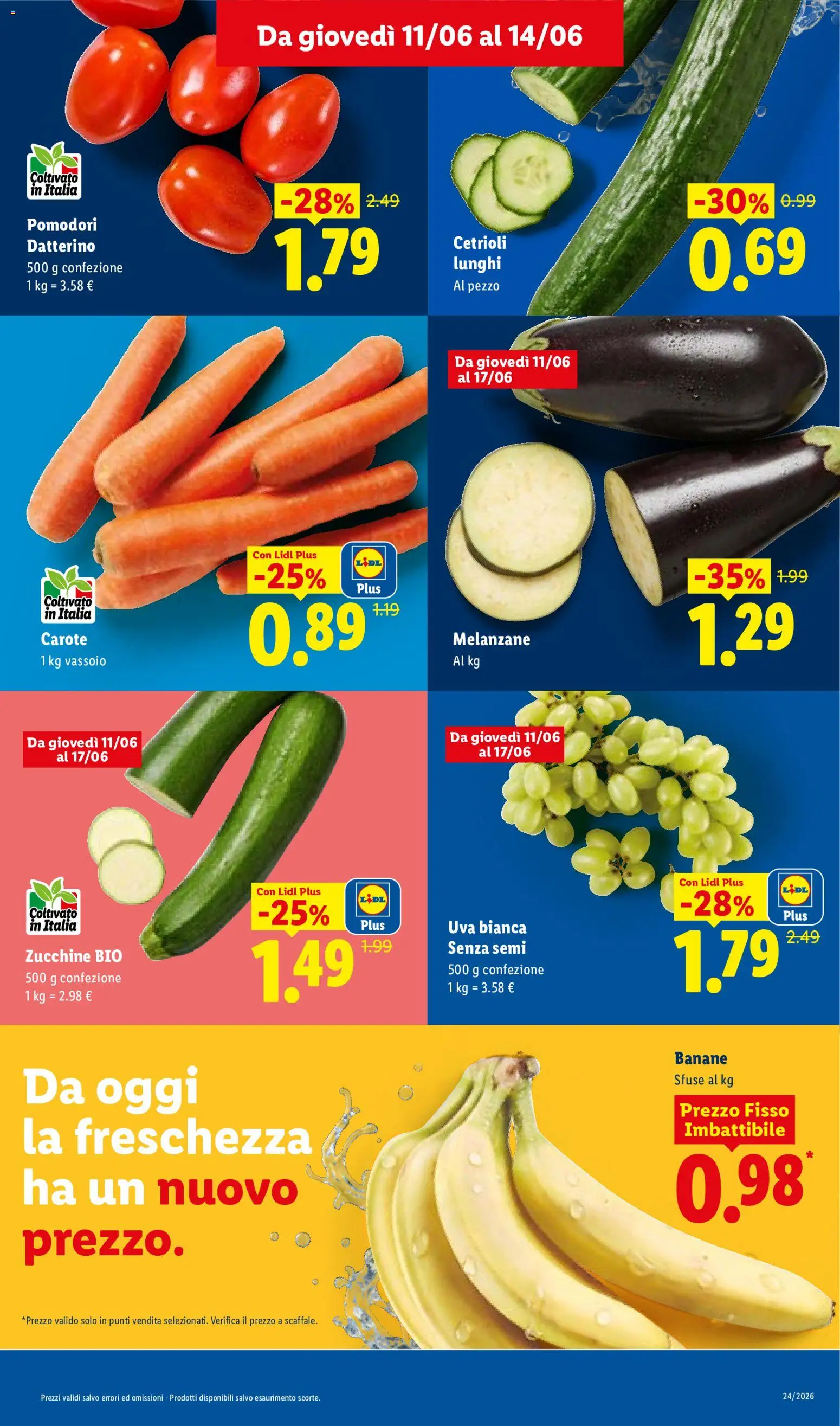 Volantino Lidl del 11.06.2026 | Pagina: 5 | Prodotti: Banane, Uva, Zucchine, Vassoio
