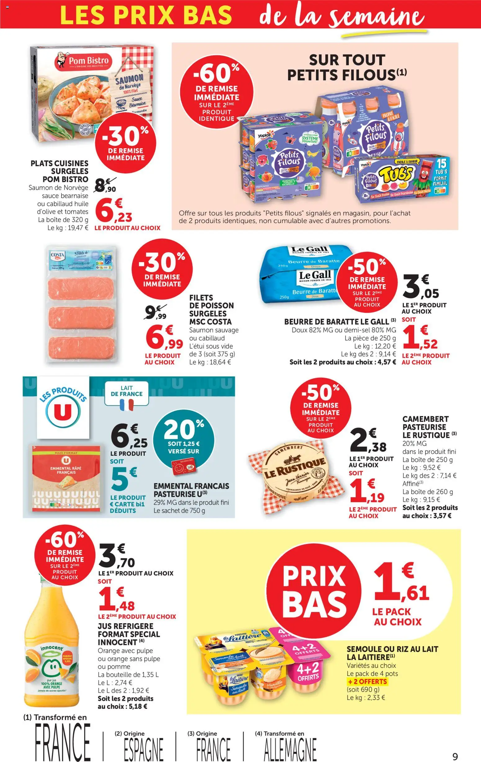 {H1} | Page: 9 | Produits: Semoule, Lait, Jus, Camembert