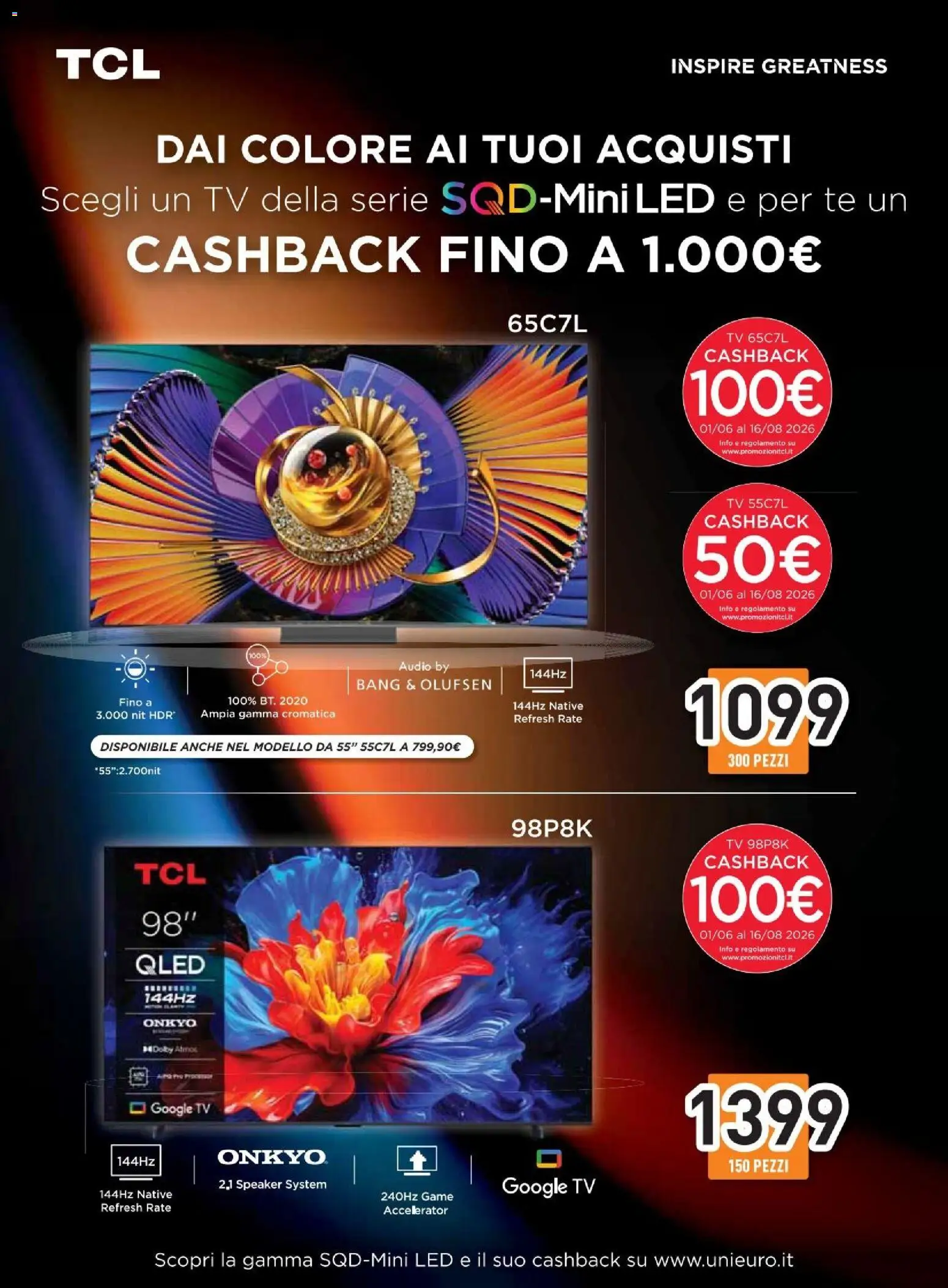 Volantino Unieuro del 11.06.2026 | Pagina: 6 | Prodotti: Tè, TV, Audio, Speaker