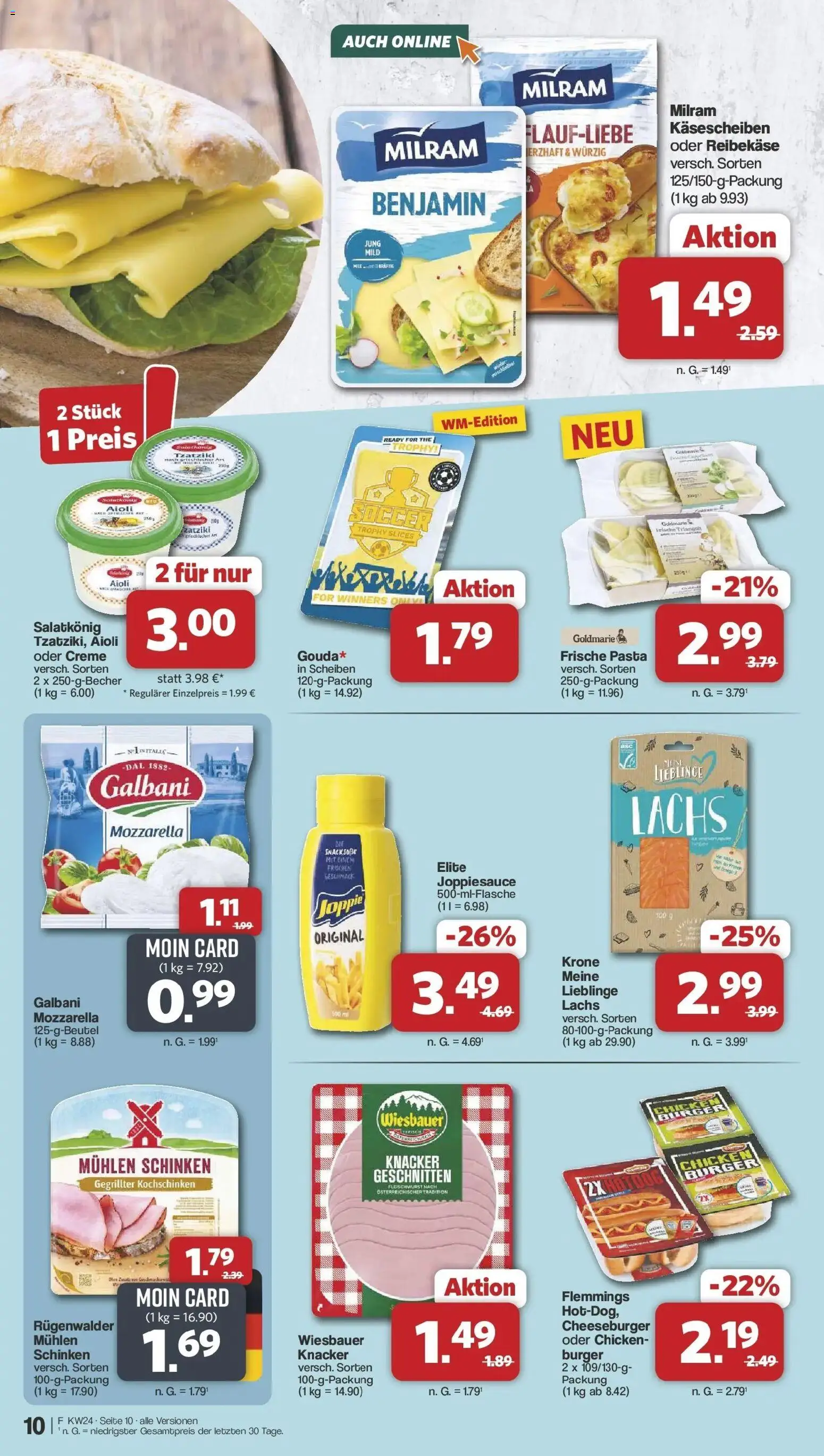 Famila Nordwest Wochenangebote – gültig ab 08.06.2026 | Seite: 10 | Produkte: Mozzarella, Creme, Lachs, Schinken