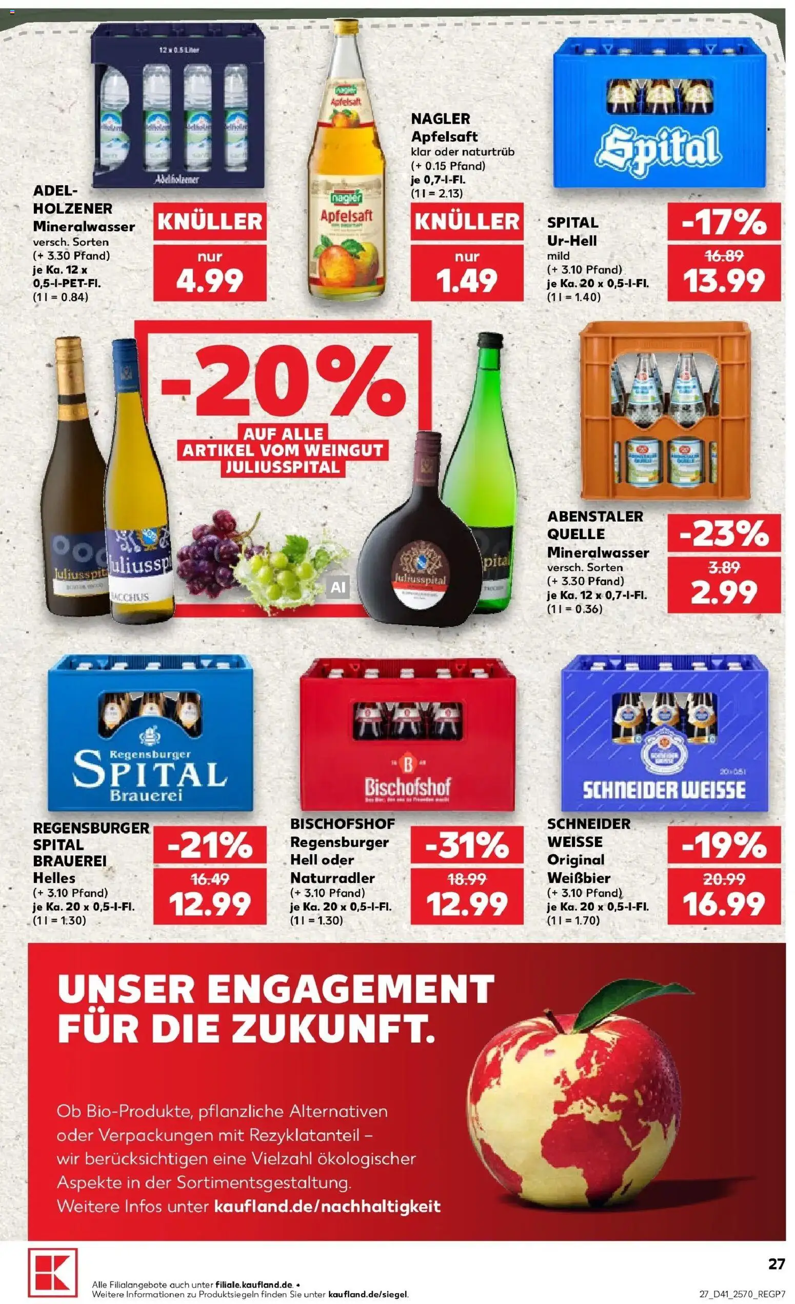 Kaufland Prospekt Regensburg – gültig ab 08.10.2026 | Seite: 27 | Produkte: Weißbier, Apfelsaft, Mineralwasser