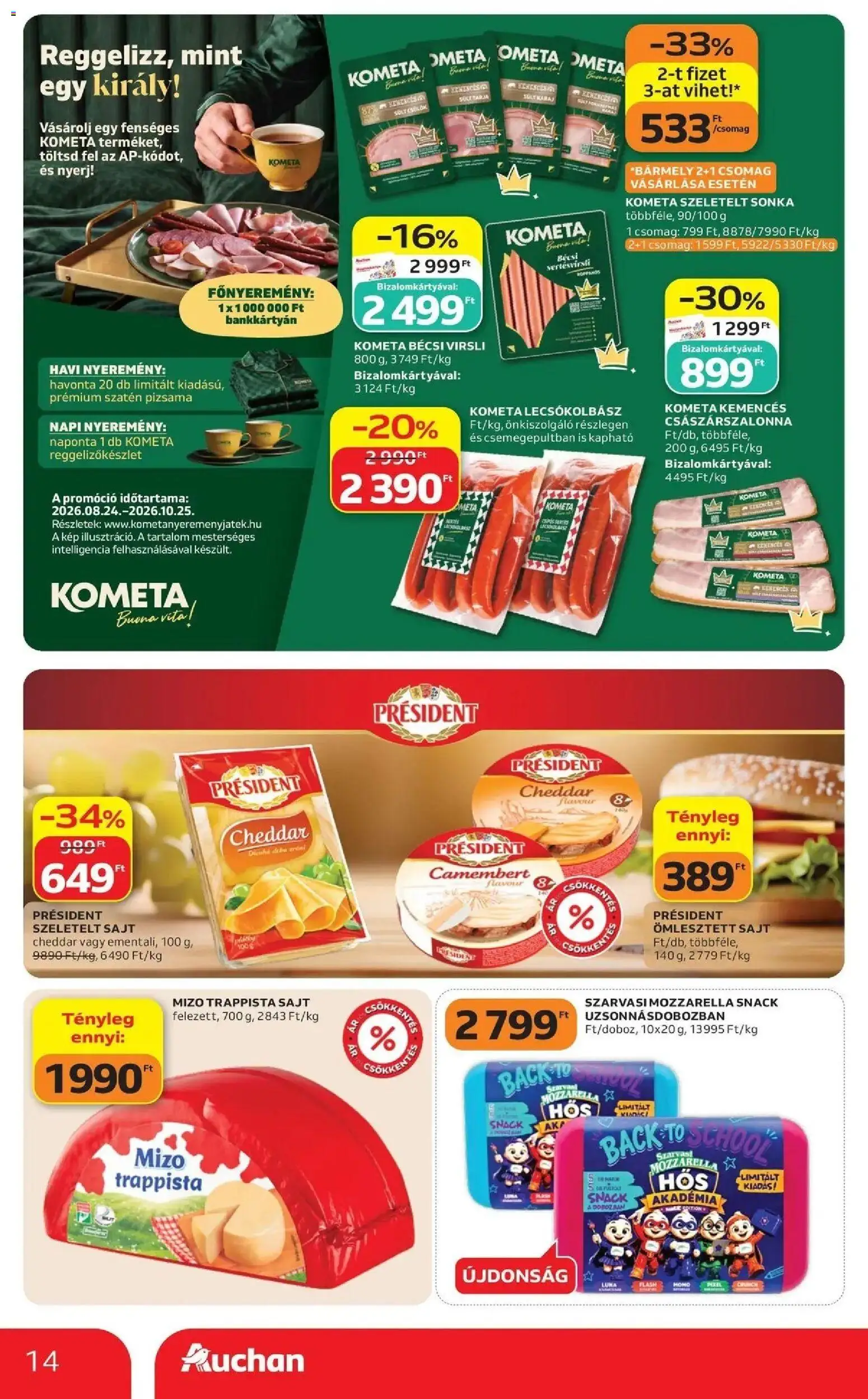 Auchan akciós újság Szolnok - 2026.09.03. -tól/töl > akció, lapozható szórólap 🛍️ | Oldal: 14 | Termékek: Császárszalonna, Karaj, Cheddar, Camembert