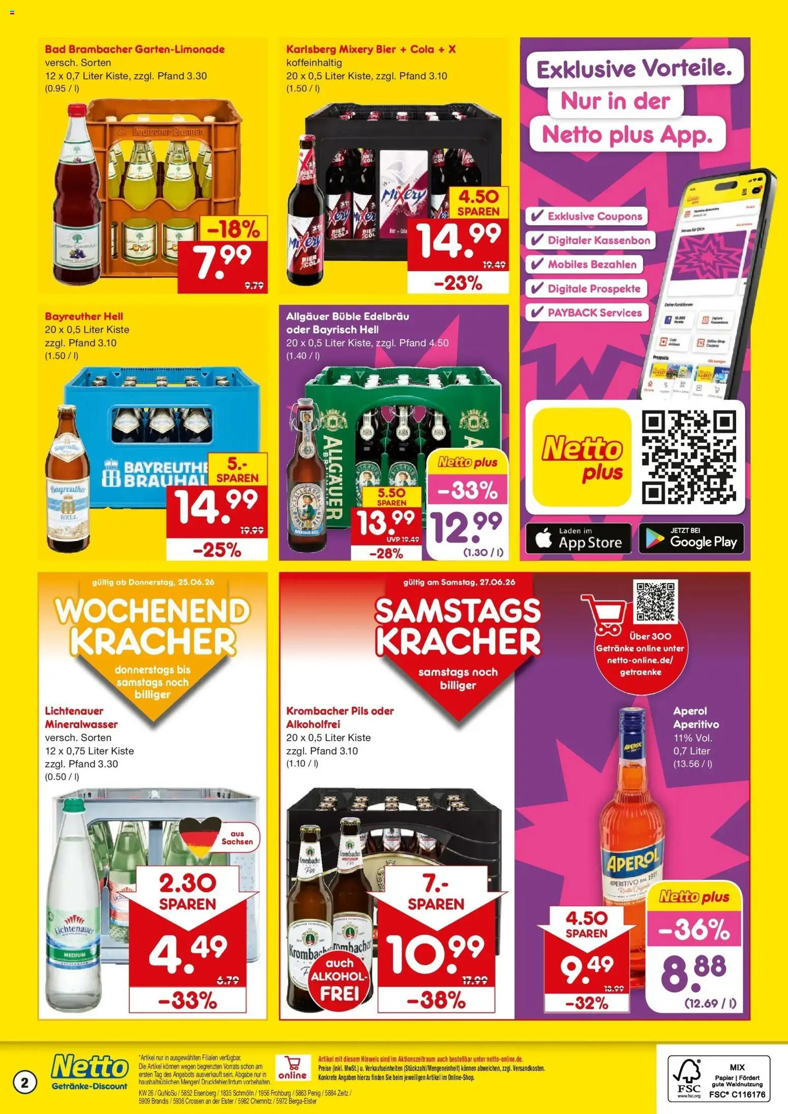 Netto Marken-Discount Prospekt Brandis – gültig ab 22.06.2026 | Seite: 2 | Produkte: Bayreuther hell, Cola, Bad, Mineralwasser