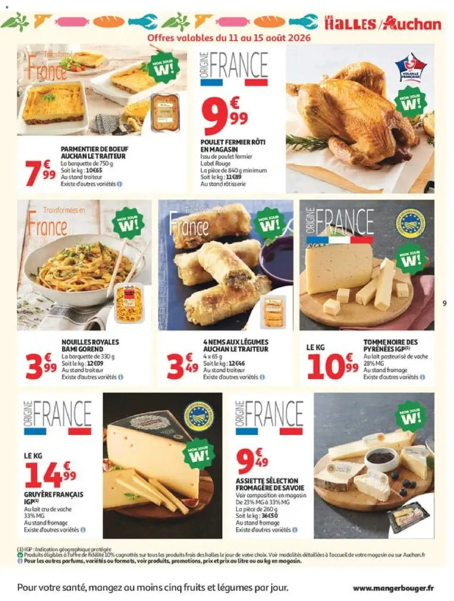{H1} | Page: 9 | Produits: Poulet, Fruits, Gruyère, Assiette