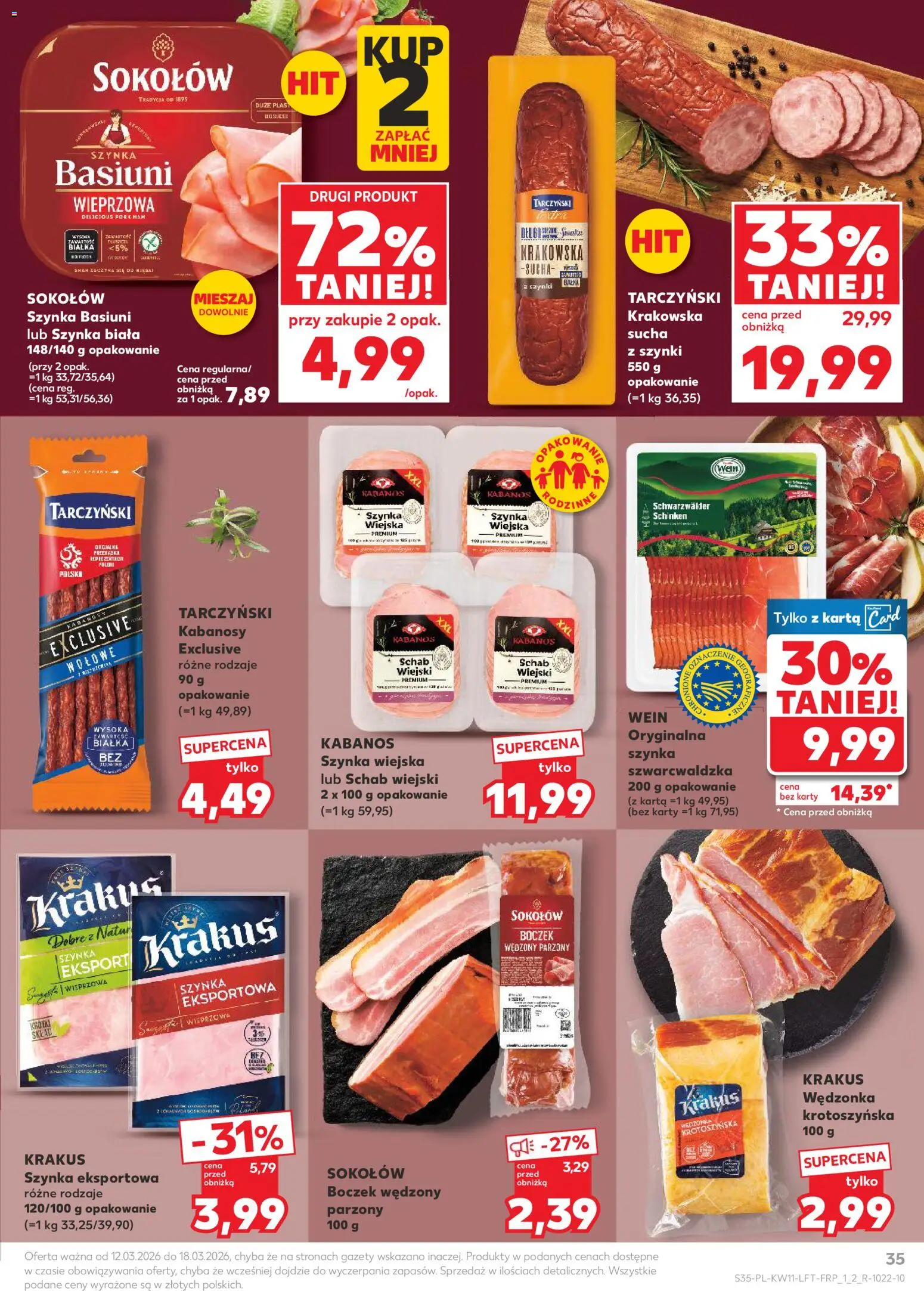 Kaufland Polsko leták od 12.03.2026 | Strana: 35 | Produkty: Kabanos, Karty
