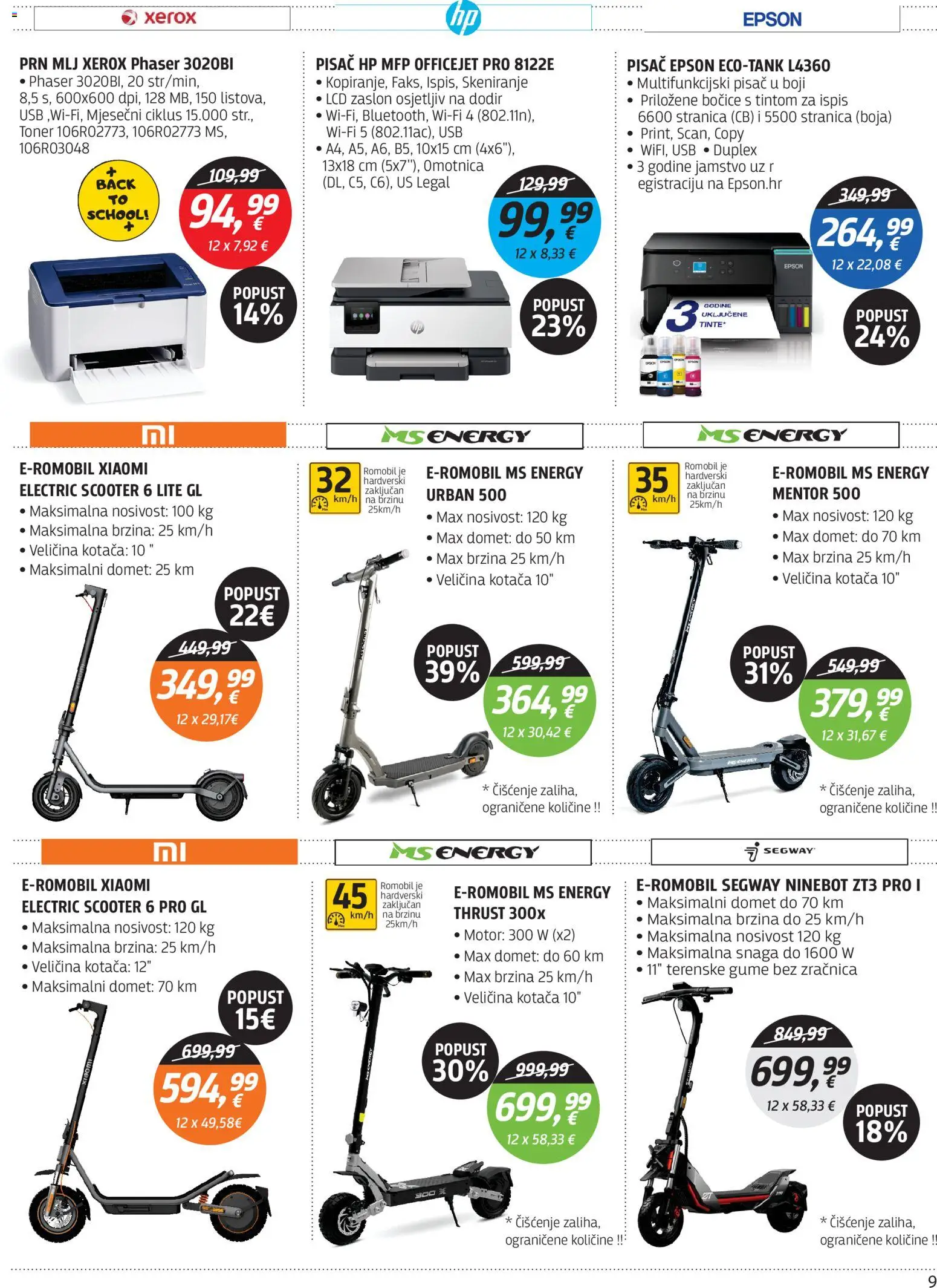 Centar Tehnike katalog | vrijedi od 31.08.2026 | Stranica: 9 | Proizvodi: Romobil, Xiaomi, USB, Toner