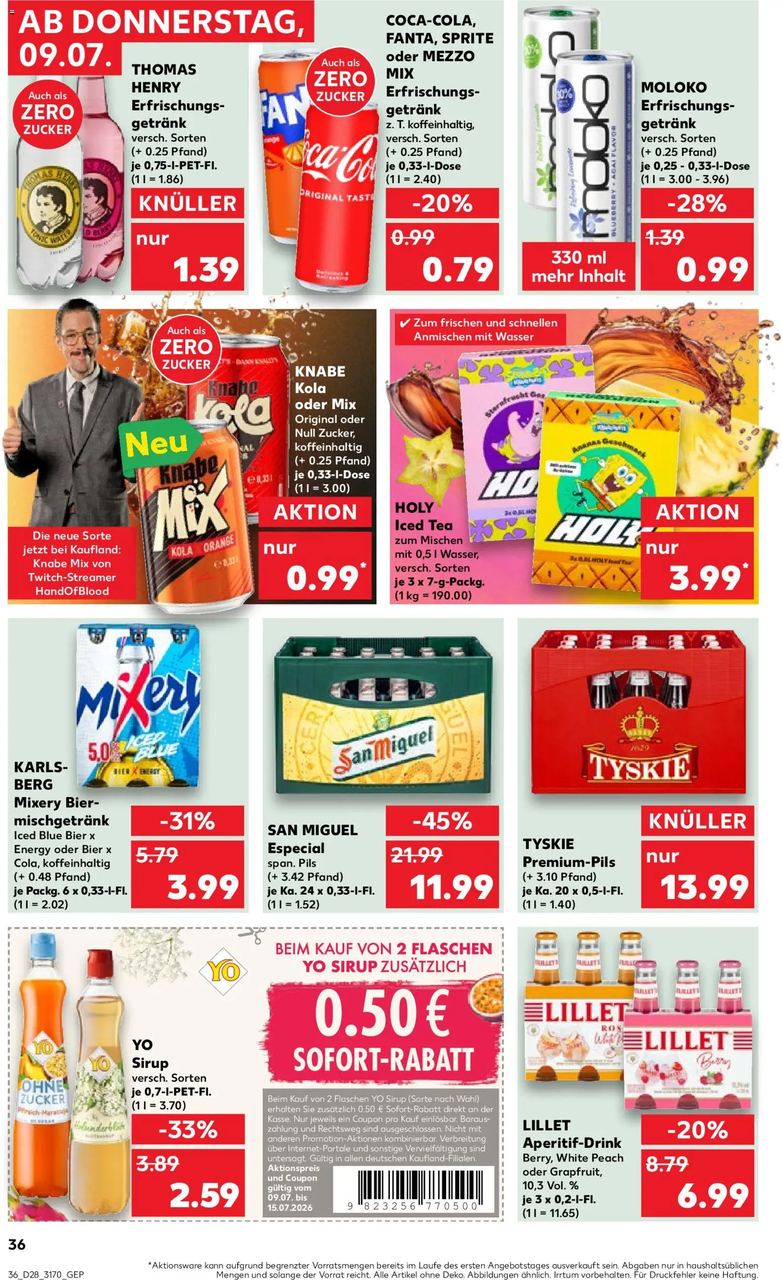Kaufland Německo leták - Rostock od 09.07.2026 | Strana: 36 | Produkty: Yo sirup, Sirup, Sprite, Kola