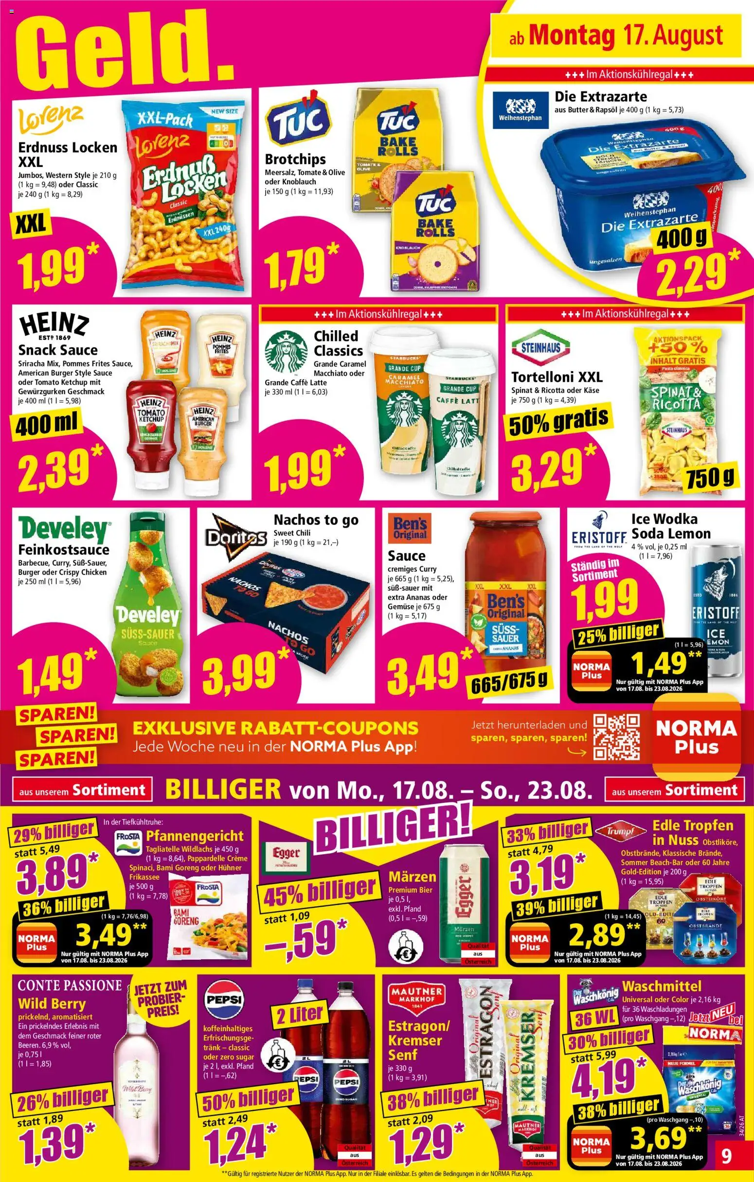 Norma Flugblatt gültig ab 17.08.2026 | Seite: 9 | Produkte: Ketchup, Rapsöl, Butter, Bier