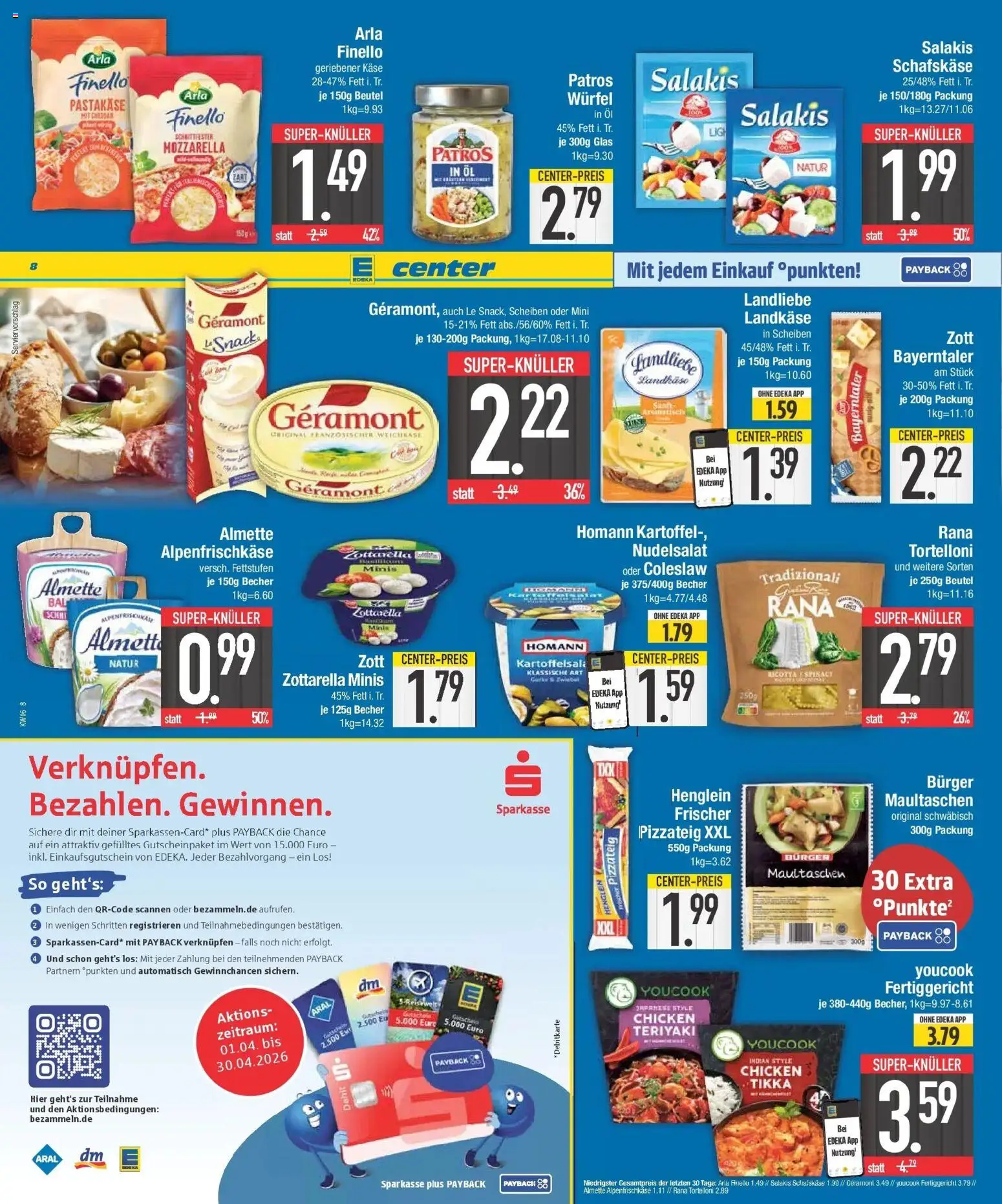 E center Prospekt Neuburg an der Donau  – gültig ab 13.04.2026 | Seite: 8 | Produkte: Geramont, Mozzarella, Burger, Salakis