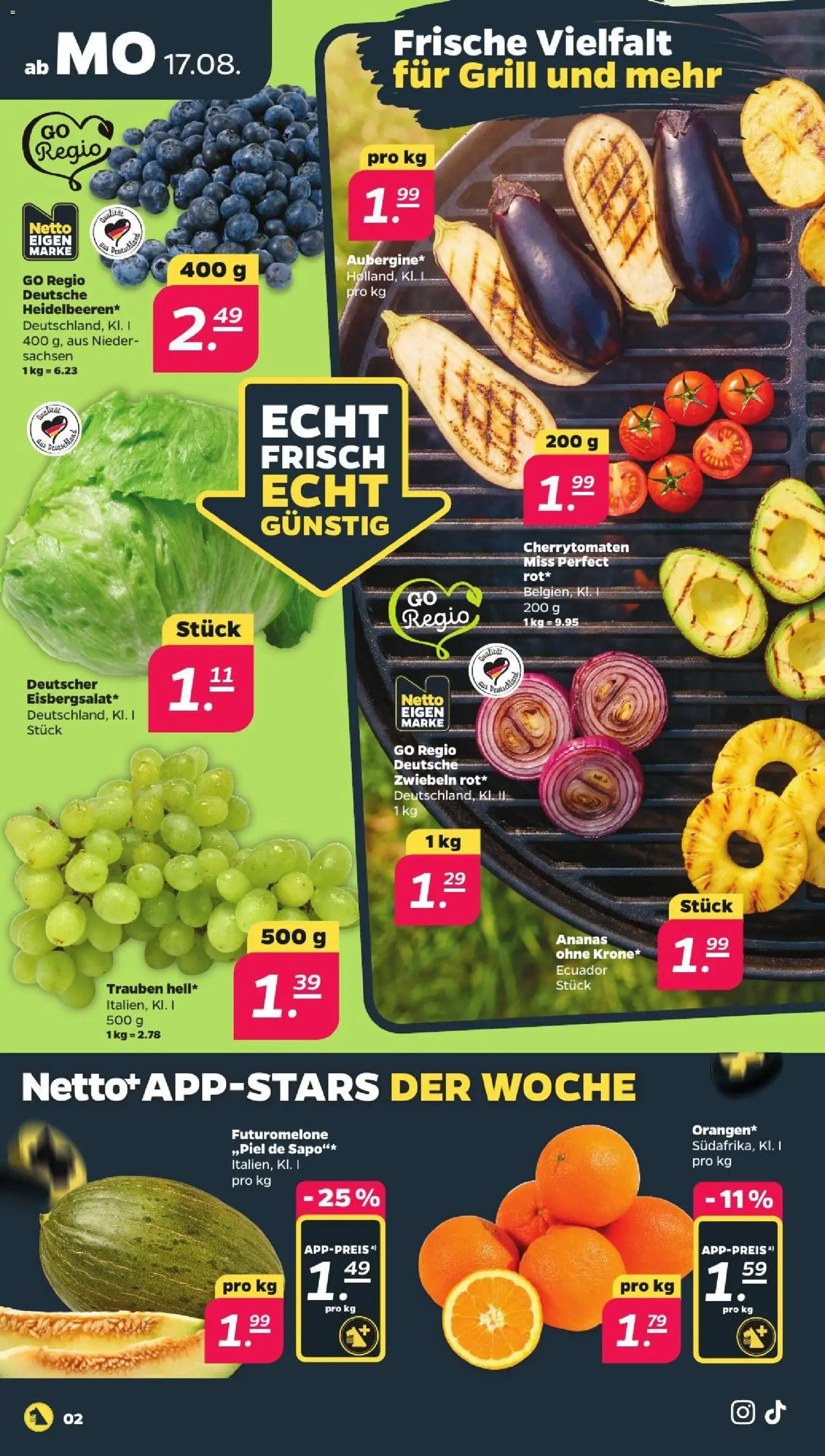 Netto Prospekt – gültig ab 17.08.2026 | Seite: 2 | Produkte: Grill, Trauben, Ananas, Zwiebeln