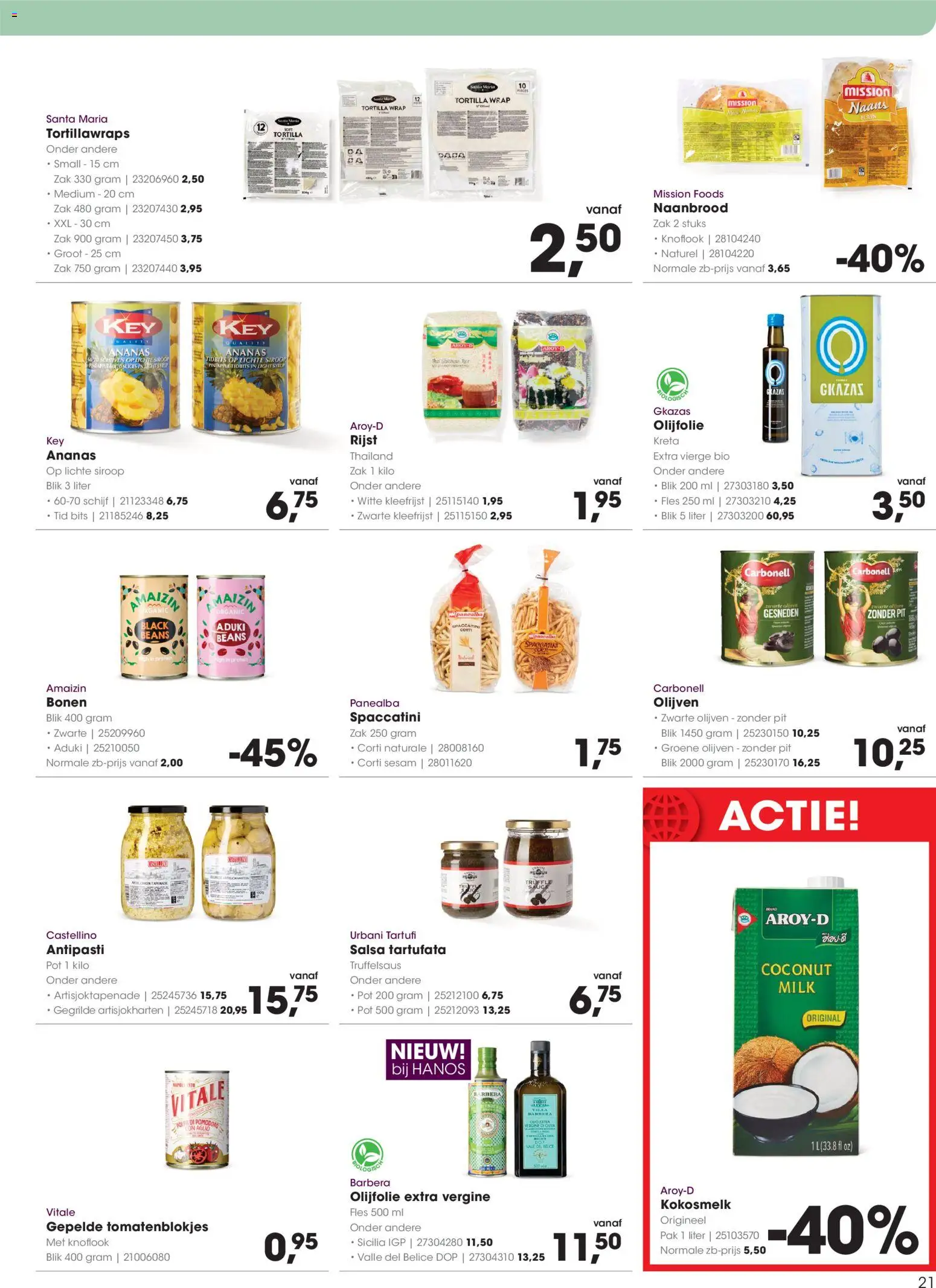 {H1} | Pagina: 21 | Producten: Fles, Olijfolie, Bonen, Sesam