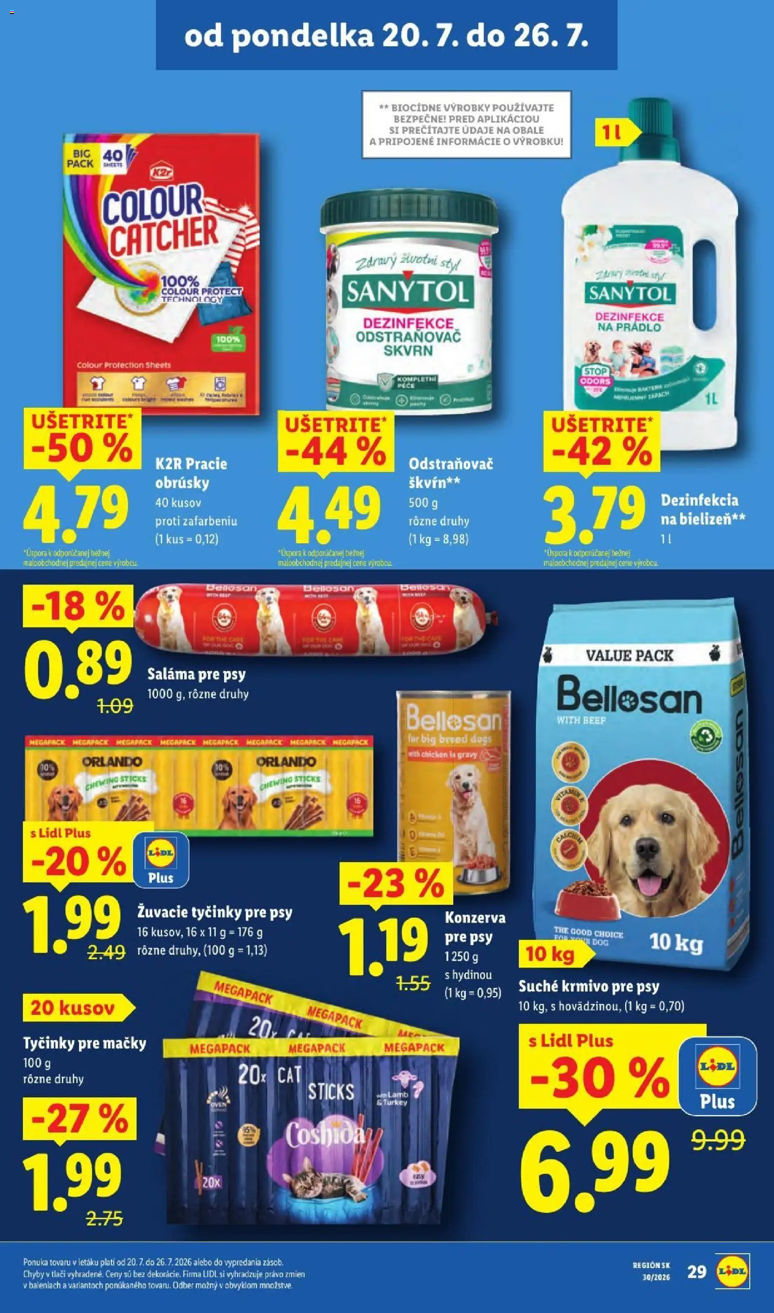 Nové Lidl akcie – leták je platný od 20.07.2026 | Strana: 45 | Produkty: Saláma, Sanytol, Odstraňovač škvŕn