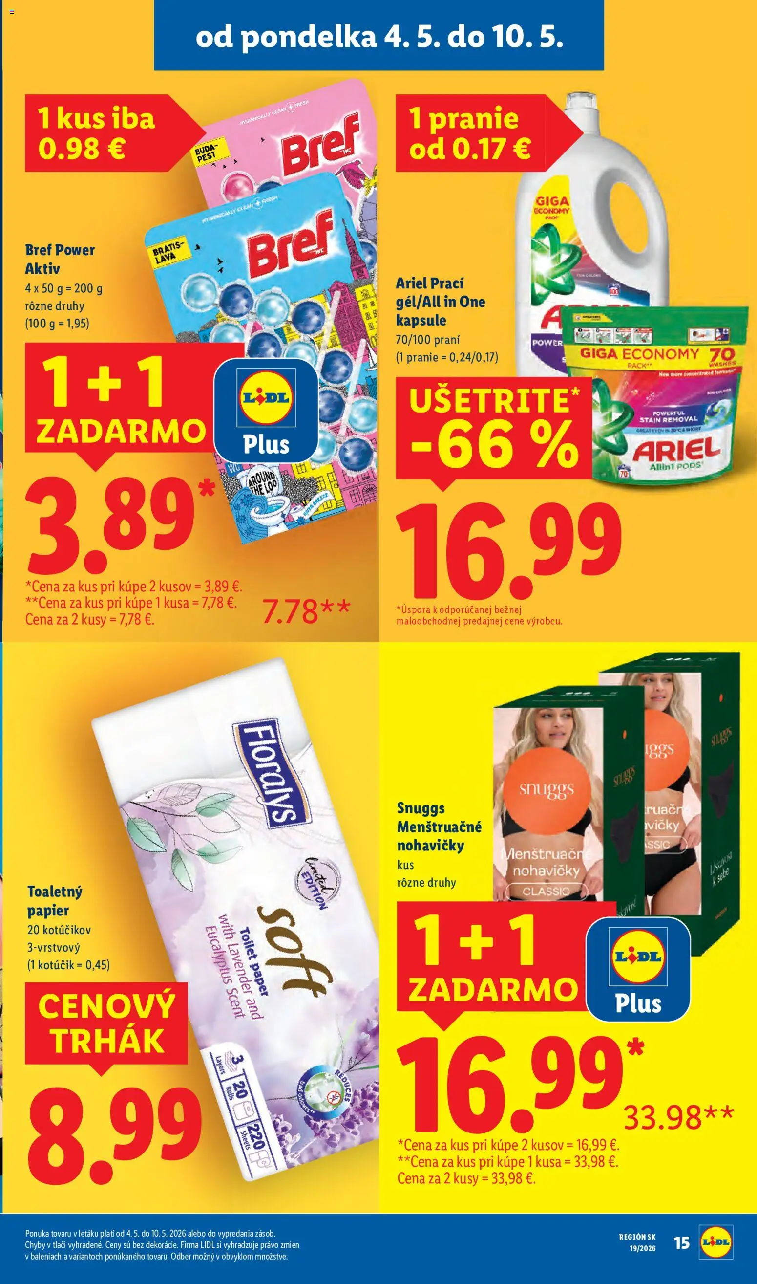 Nové Lidl akcie – leták je platný od 04.05.2026 | Strana: 21 | Produkty: Toaletný papier, Nohavičky, Ariel