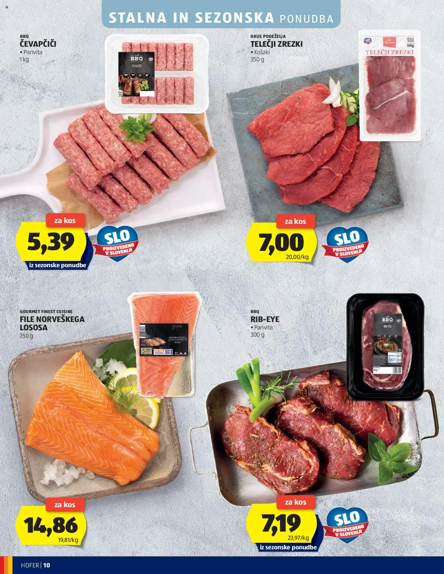 Novi Hofer katalog ponudbe – veljaven od 29.07.2026 | Stran: 10 | Izdelki: Čevapčiči, Kos, Zrezki