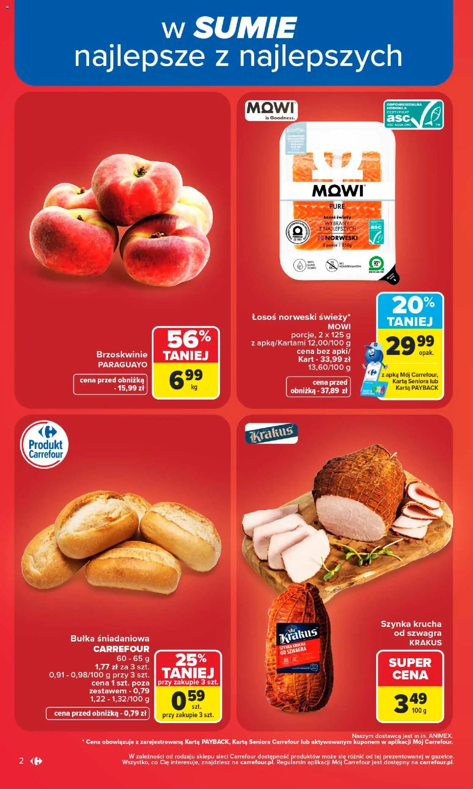 Carrefour gazetka od 06.07.2026 | Strona: 2 | Produkty: Szynka, Łosoś, Łosoś norweski, Bułka