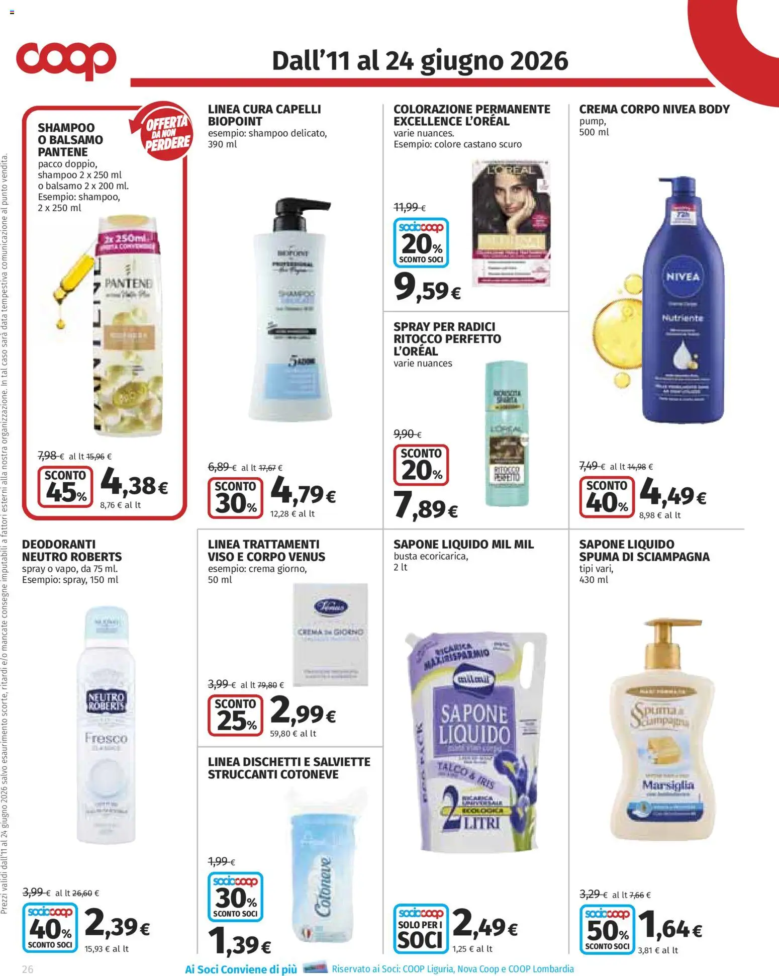 Volantino COOP del 11.06.2026 | Pagina: 26 | Prodotti: Shampoo, Crema, Talco, Data