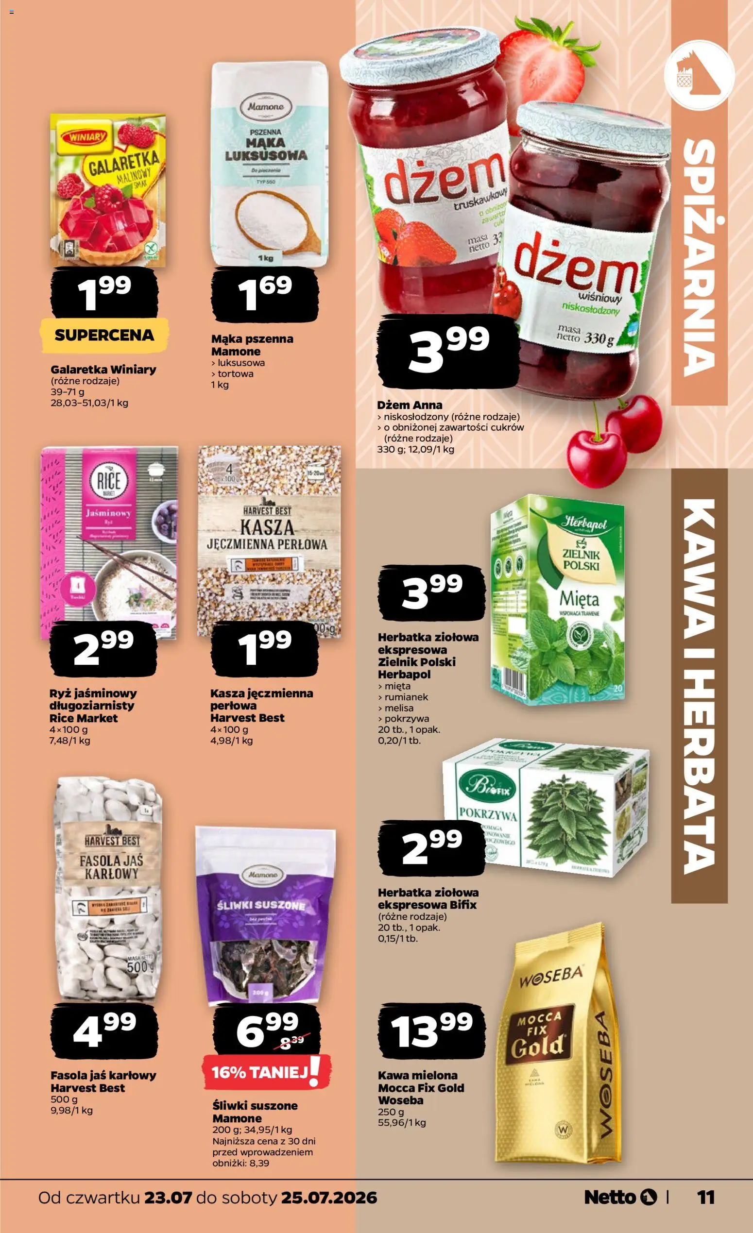 Netto gazetka od czwartku od 23.07.2026 | Strona: 11 | Produkty: Kasza, Mięta, Śliwki suszone, Kawa