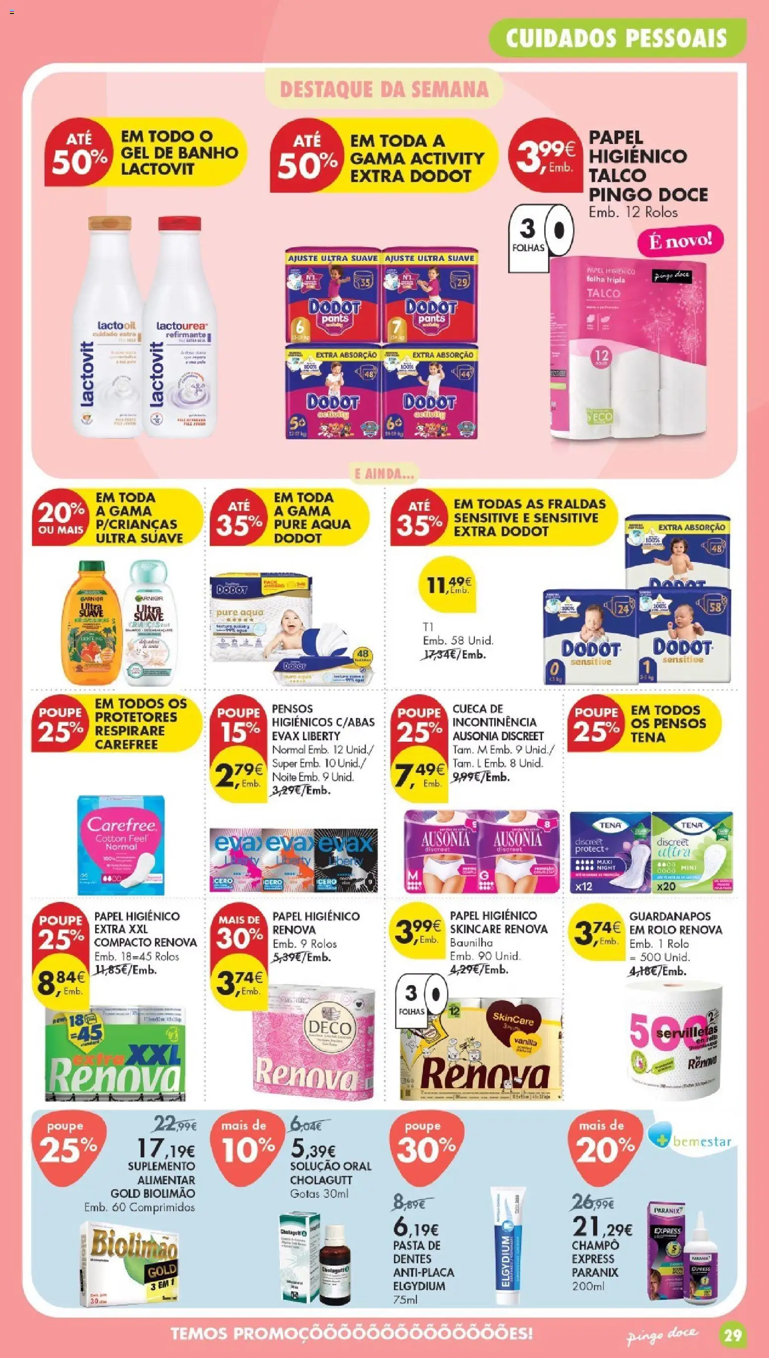 Pingo Doce Poupe Esta Semana Madeira │ válido de 28/07/2026 | Página: 29 | Produtos: Papel higiénico, Fraldas, Gel de banho, Banho