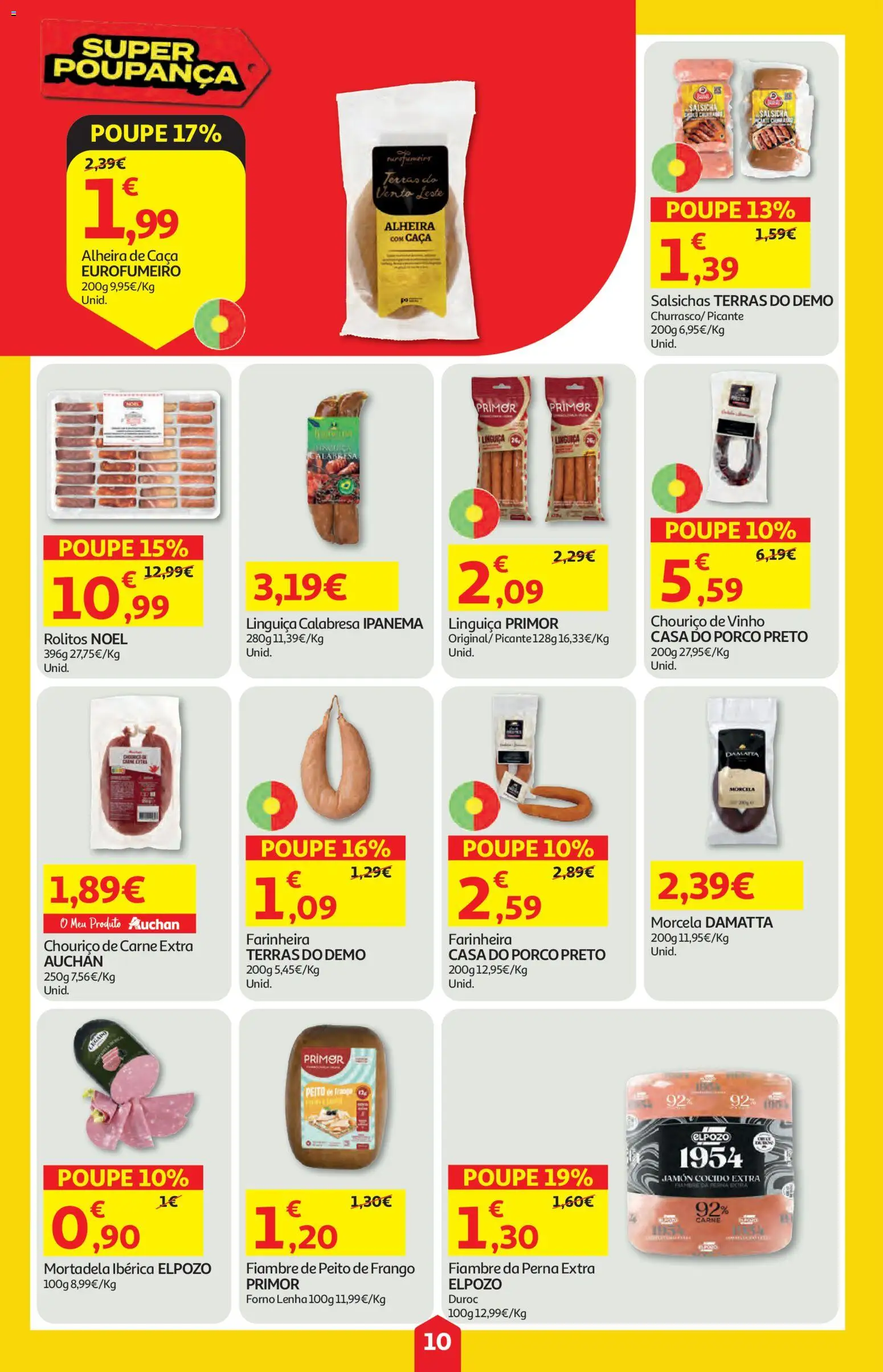Auchan folheto │ válido de 02/07/2026 | Página: 10 | Produtos: Mortadela, Primer, Linguiça, Alheira