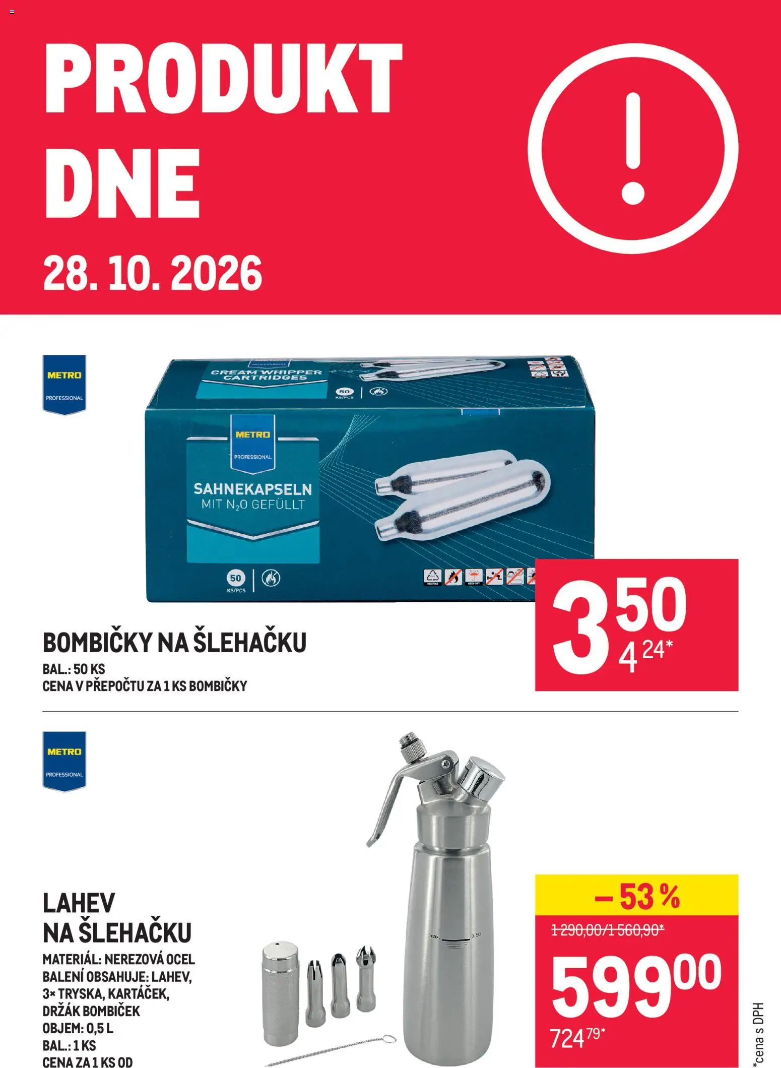 Makro leták - Produkt dne – akce pouze 28. 10. 2026 od 28.10.2026 | Strana: 1 | Produkty: Láhev