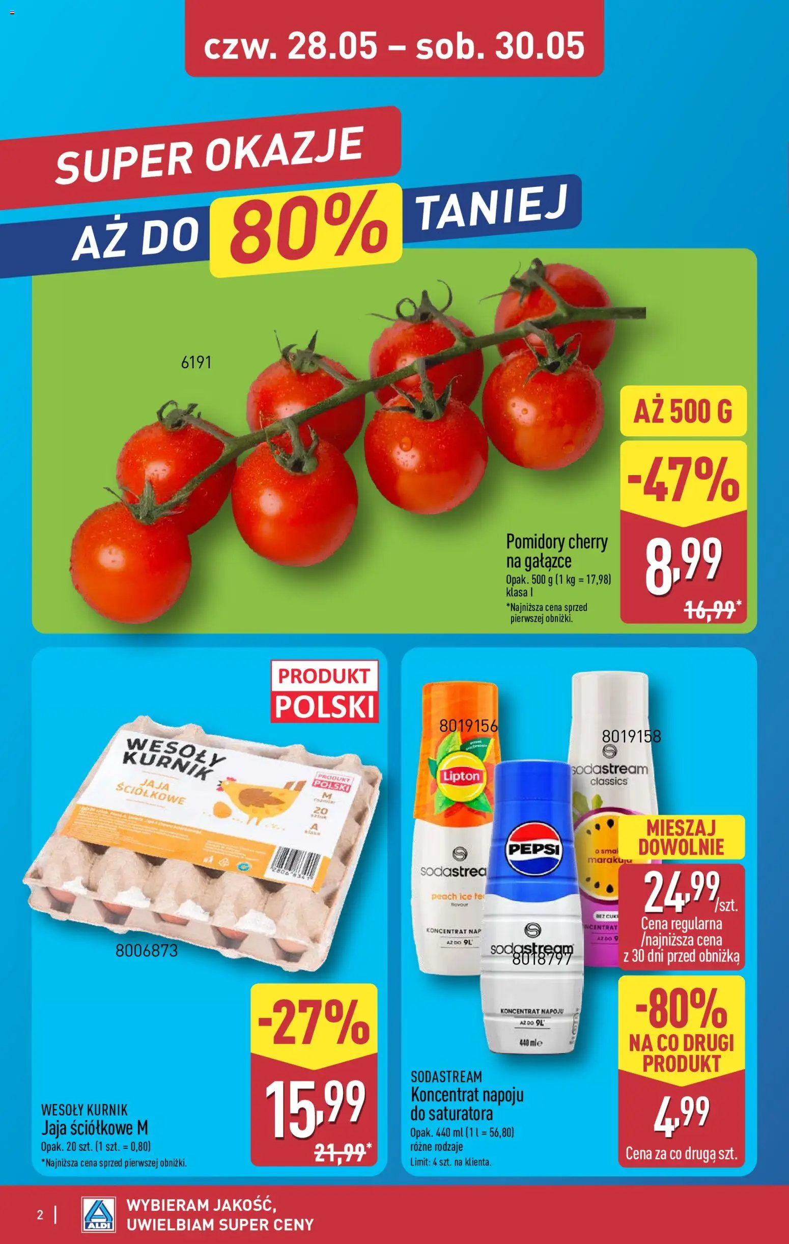 Aldi gazetka - Oferta weekendowa od 28.05.2026 | Strona: 2 | Produkty: Pepsi, Pomidory, Sodastream, Jaja