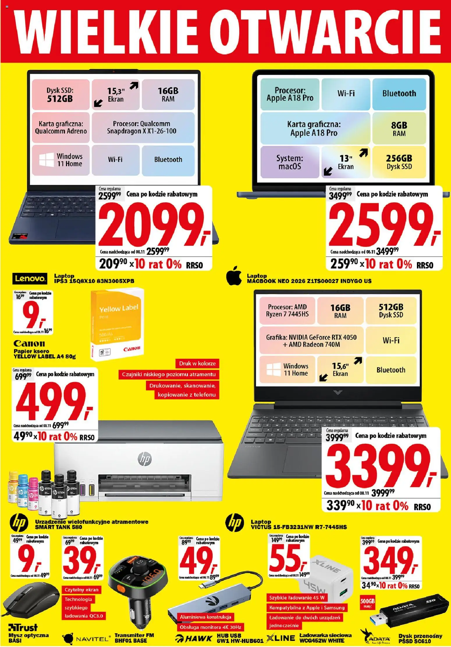 Mediaexpert promocje - Wielkie otwarcie Pobiedziska od 28.10.2026 | Strona: 5 | Produkty: Laptop, Ładowarka, Dysk, USB