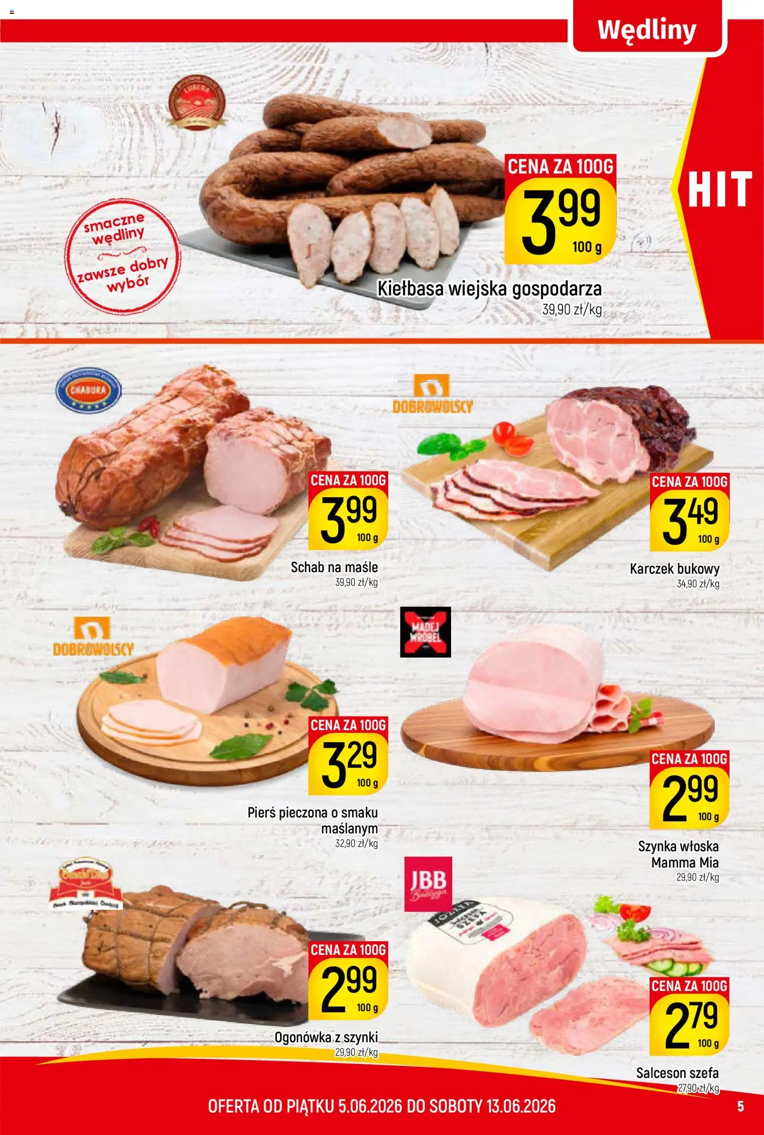Piotruś Pan gazetka od 05.06.2026 | Strona: 5 | Produkty: Kiełbasa, Schab, Szynka, Wędliny
