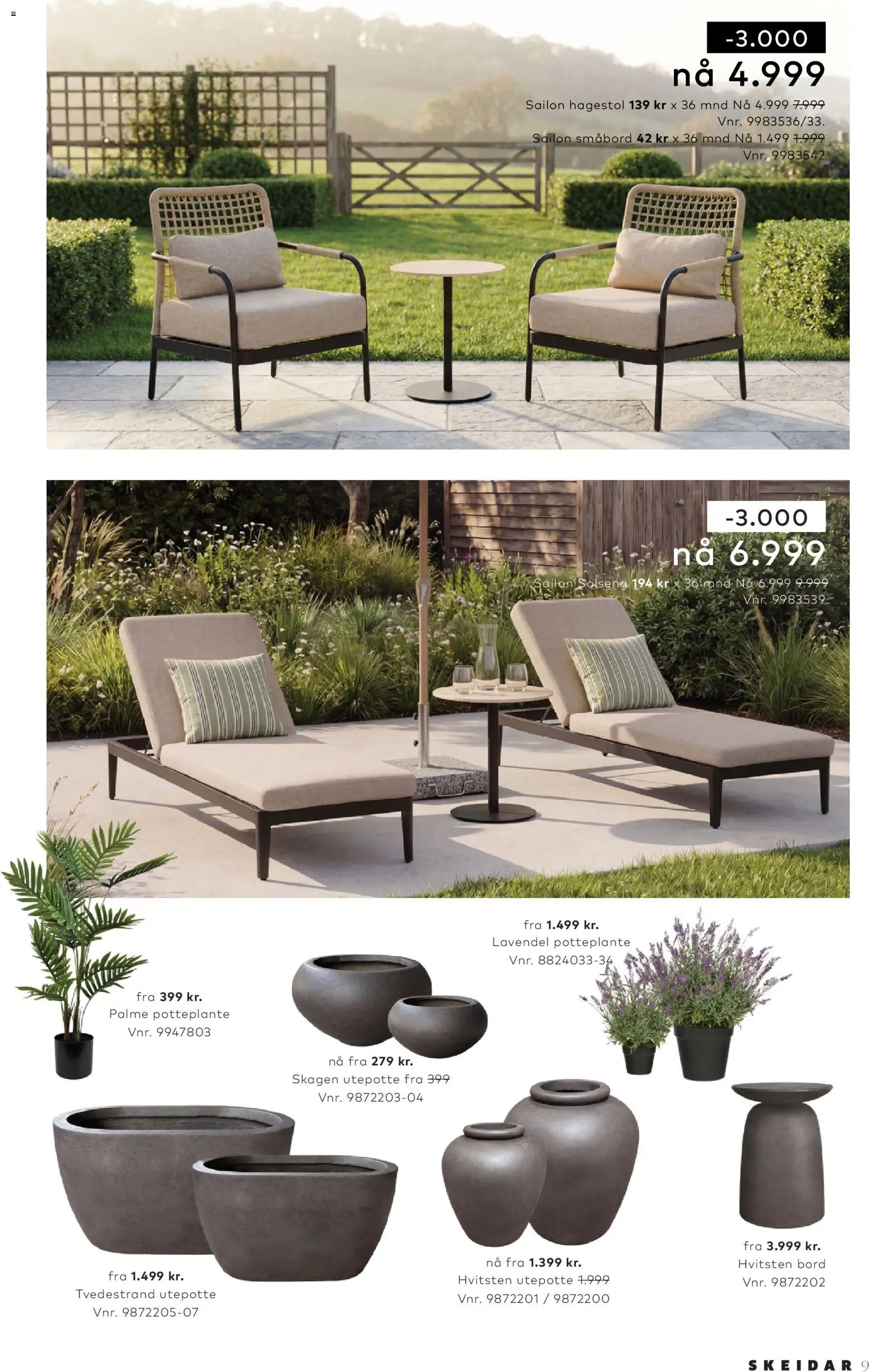 {H1} | Side: 9 | Produkter: Hagestol, Solseng, Bord