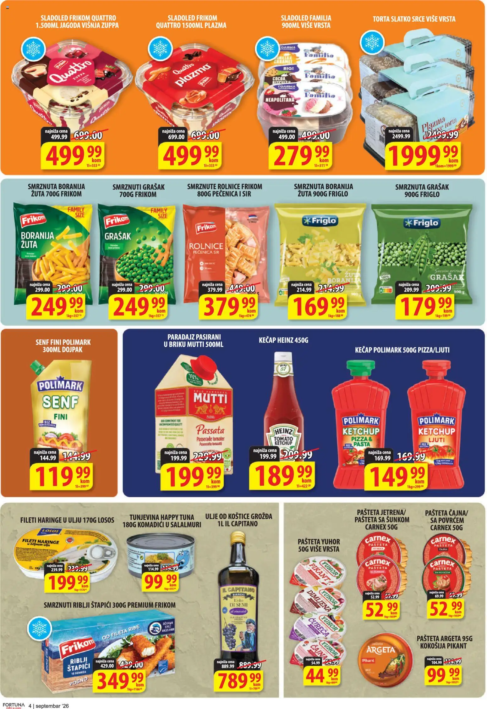 Fortuna Market katalog - važi od 11.09.2026 | Strana: 4 | Proizvode: Senf, Plazma, Sir, Pašteta