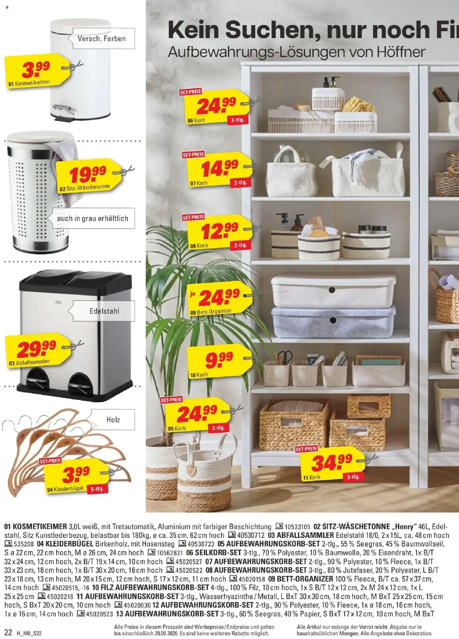 Höffner Prospekt Münster (ab 09.09.2026) zum Blättern | Seite: 22 | Produkte: Korb, Kleiderbügel