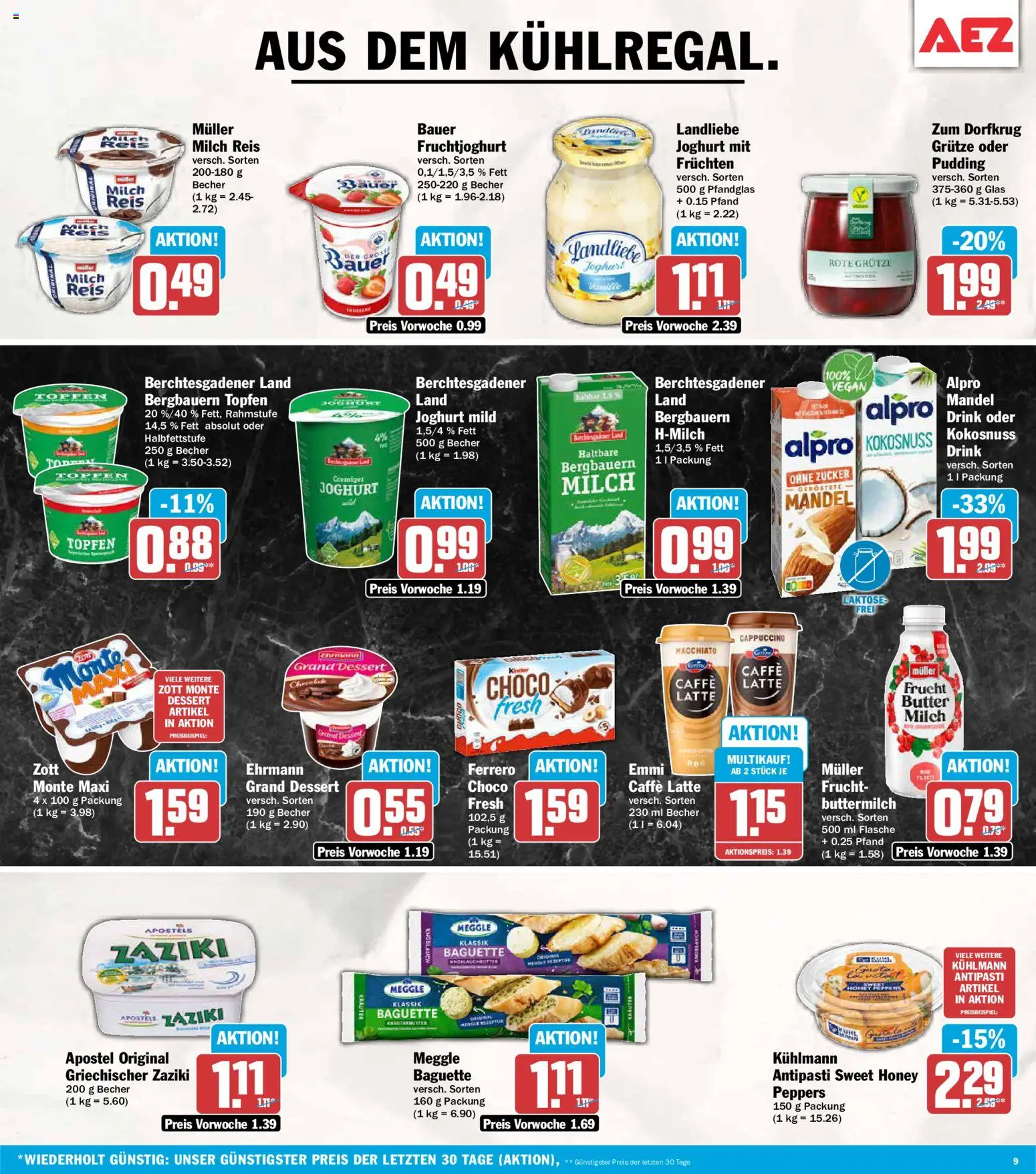 AEZ Prospekt – gültig ab 13.07.2026 | Seite: 9 | Produkte: Buttermilch, Butter, Fruchtjoghurt, Pudding