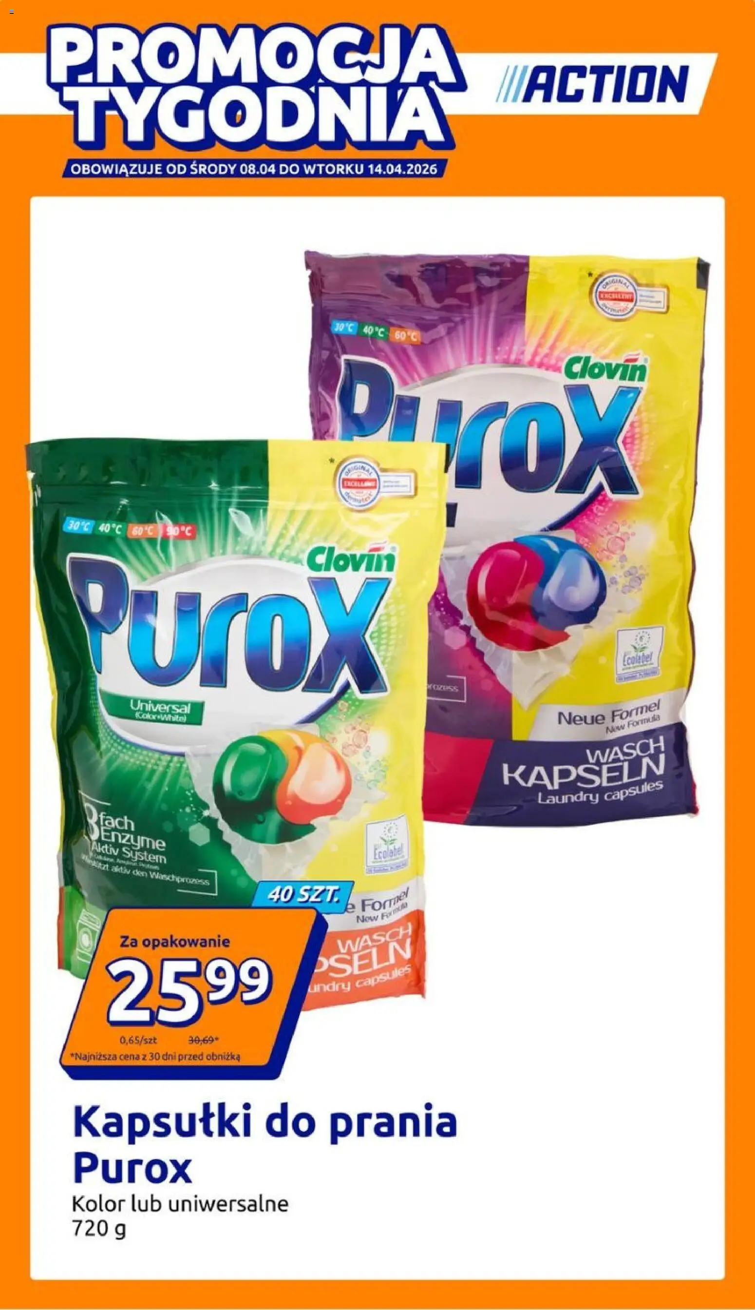 Action gazetka od 08.04.2026 | Strona: 1 | Produkty: Kapsułki do prania