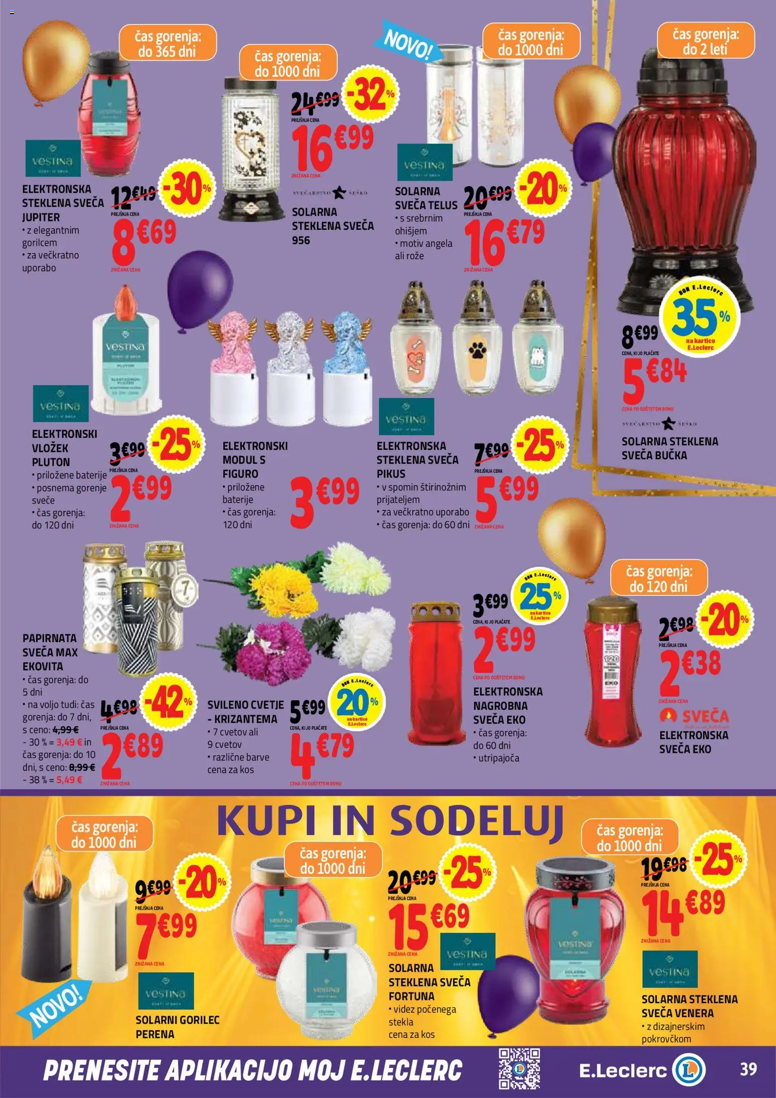 Novi E.leclerc katalog ponudbe – veljaven od 21.10.2026 | Stran: 39 | Izdelki: Sveča, Baterije, Kos, Bučka