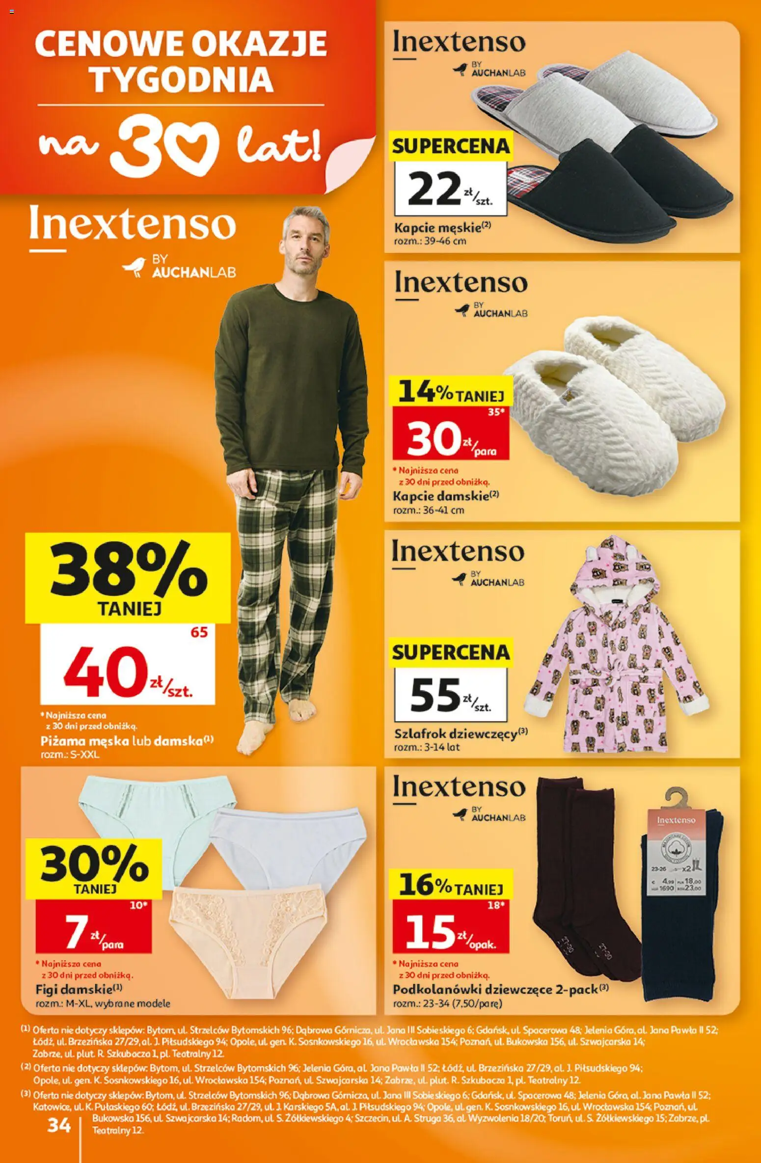 Auchan gazetka - Hipermarket od 29.10.2026 | Strona: 34 | Produkty: Kapcie, Piżama męska, Podkolanówki, Figi