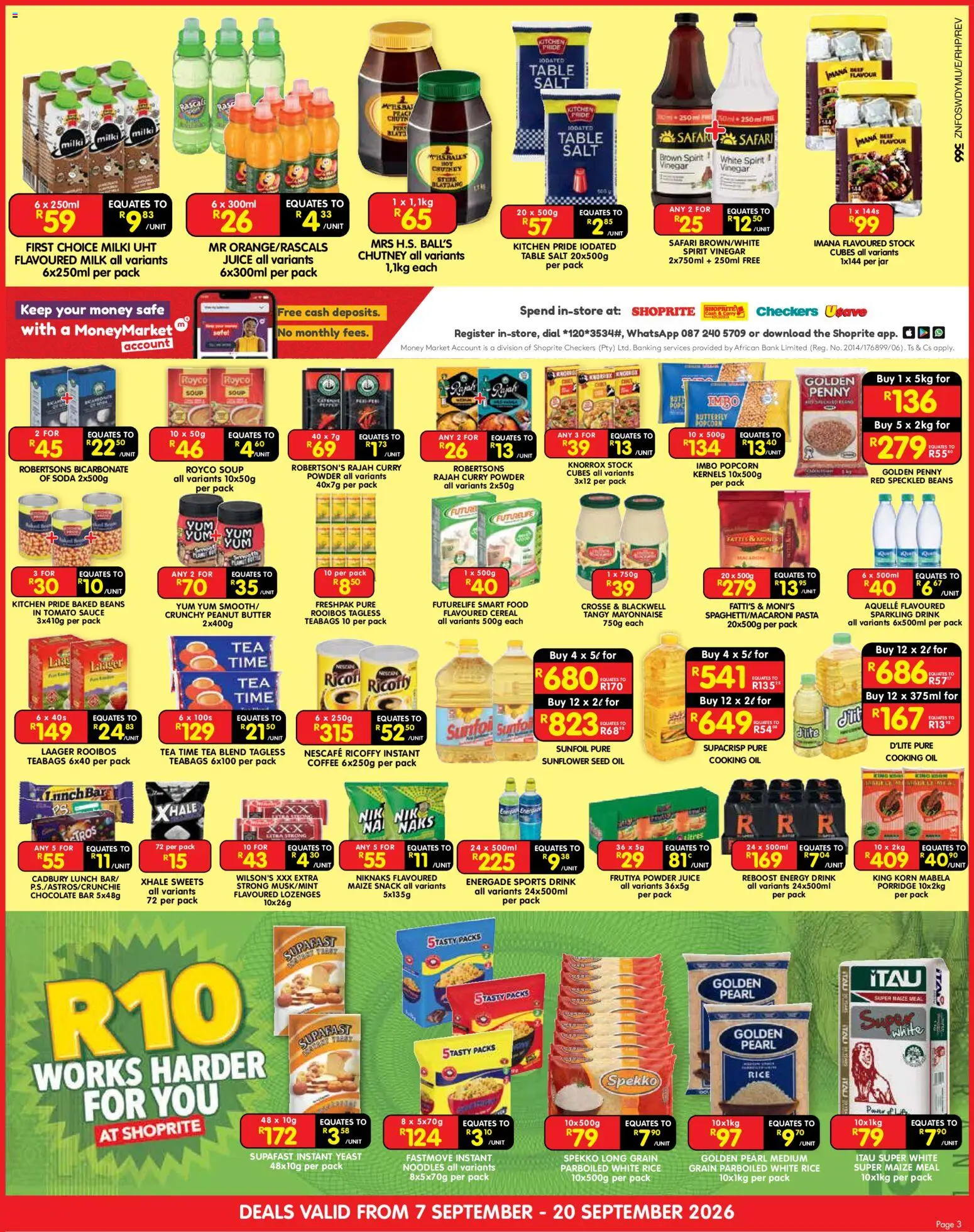 New Shoprite catalogue – valid from 07/09/2026 | Page: 3 | Products: Baked beans, Rice, Tomato sauce, Salt