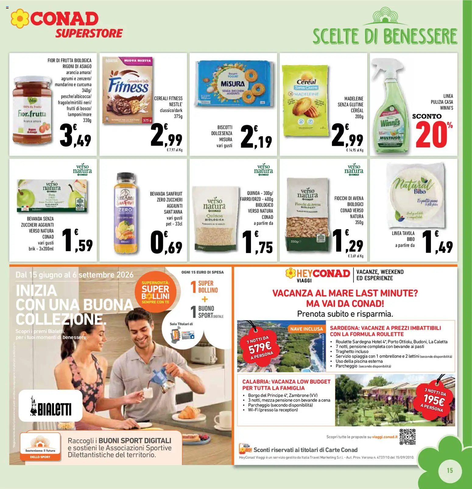 Volantino Conad del 04.06.2026 | Pagina: 15 | Prodotti: Arance, Cereali, Ombrellone, Frutta